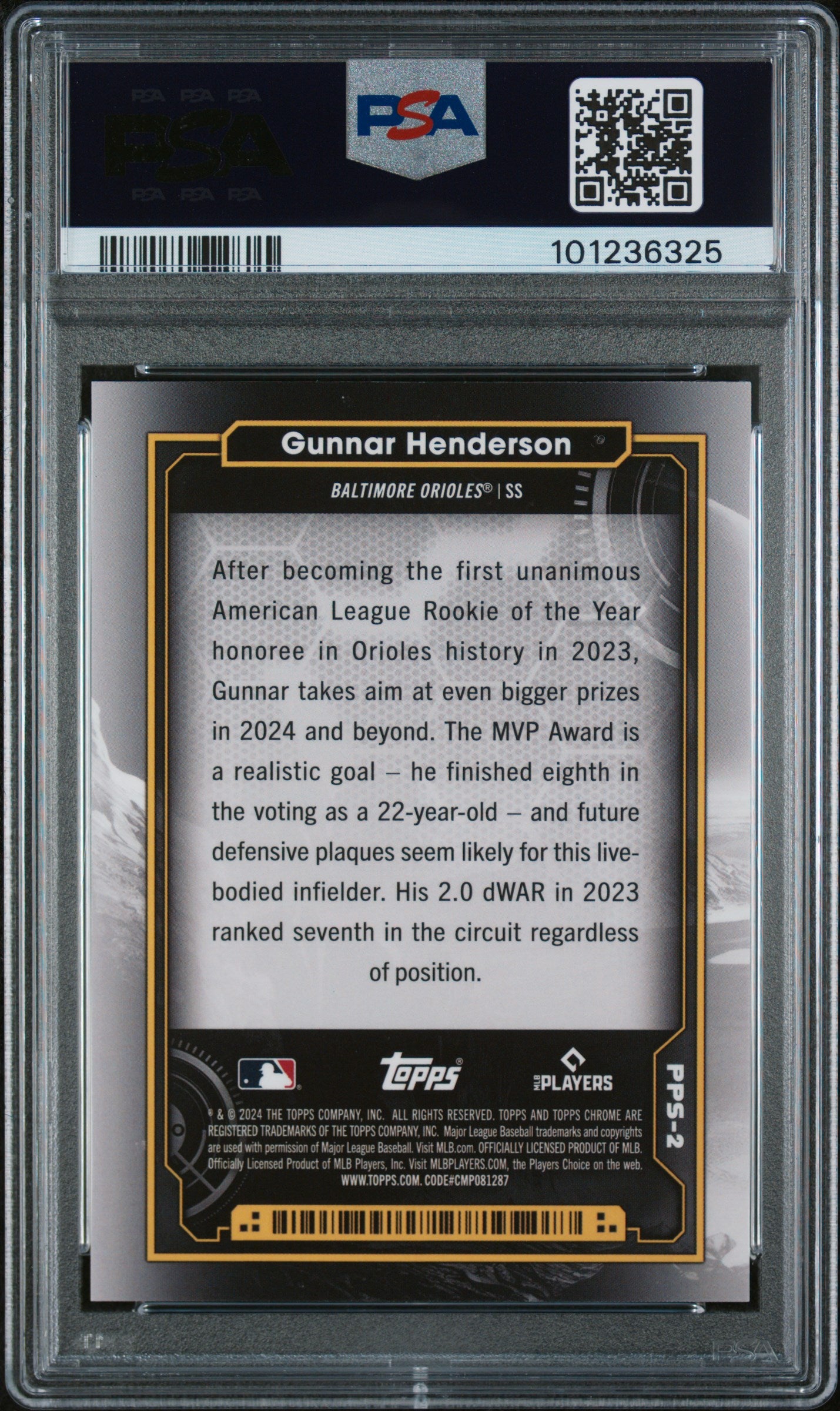 2024 Topps Chrome Cosmic Planetary Pursuit #2 Gunnar Henderson the Sun PSA 9