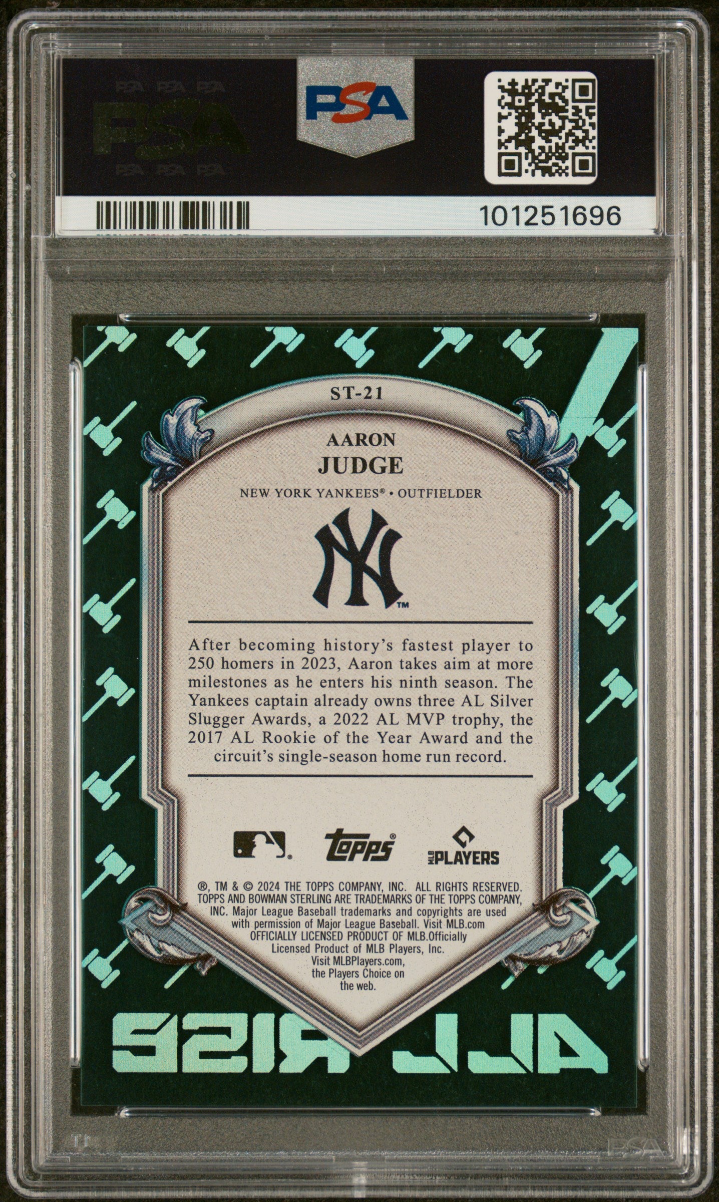 2024 Bowman Sterling Sterling-Tek Aqua Refractor Aaron Judge #ST21 /111 PSA 10