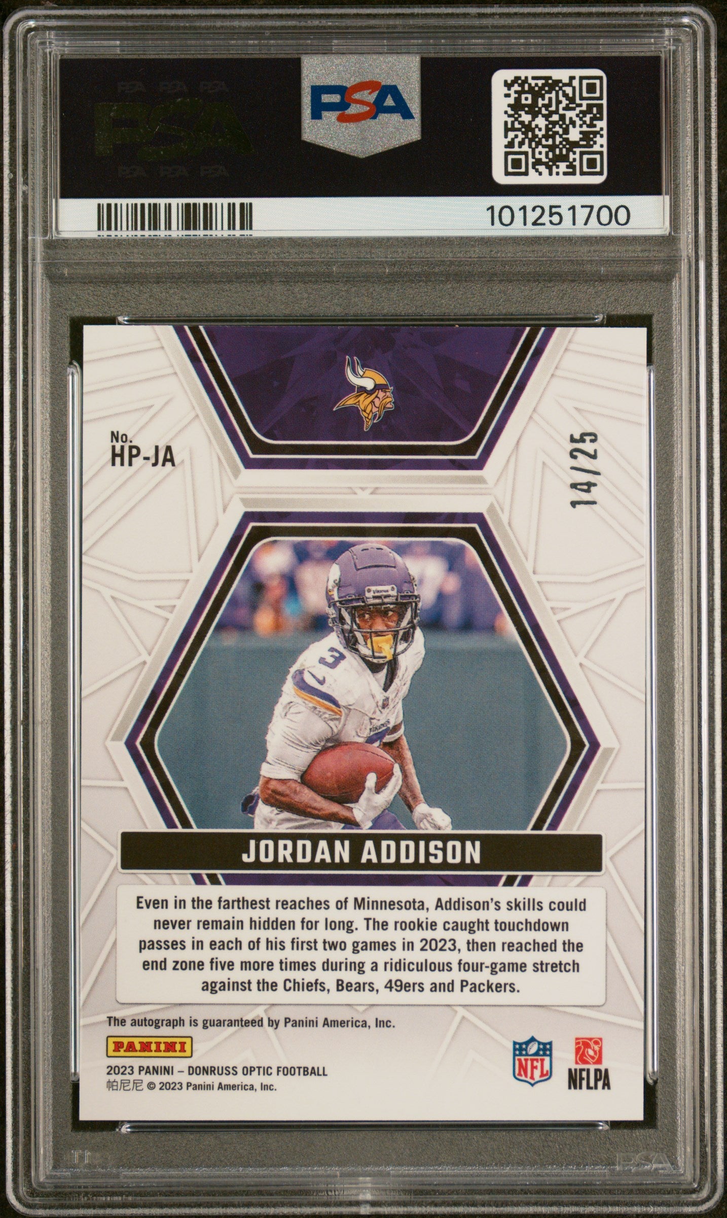2023 Panini Donruss Optic Hidden Potential Prp Stars Jordan Addison #HPJA PSA 10