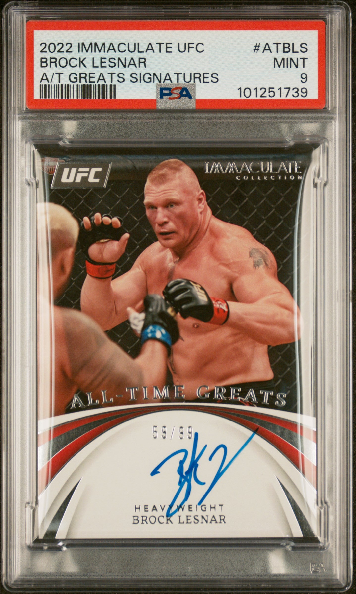 2022 Panini Immaculate Collection UFC All-Time Greats Signatures Brock Lesnar #ATBLS /99 PSA 9