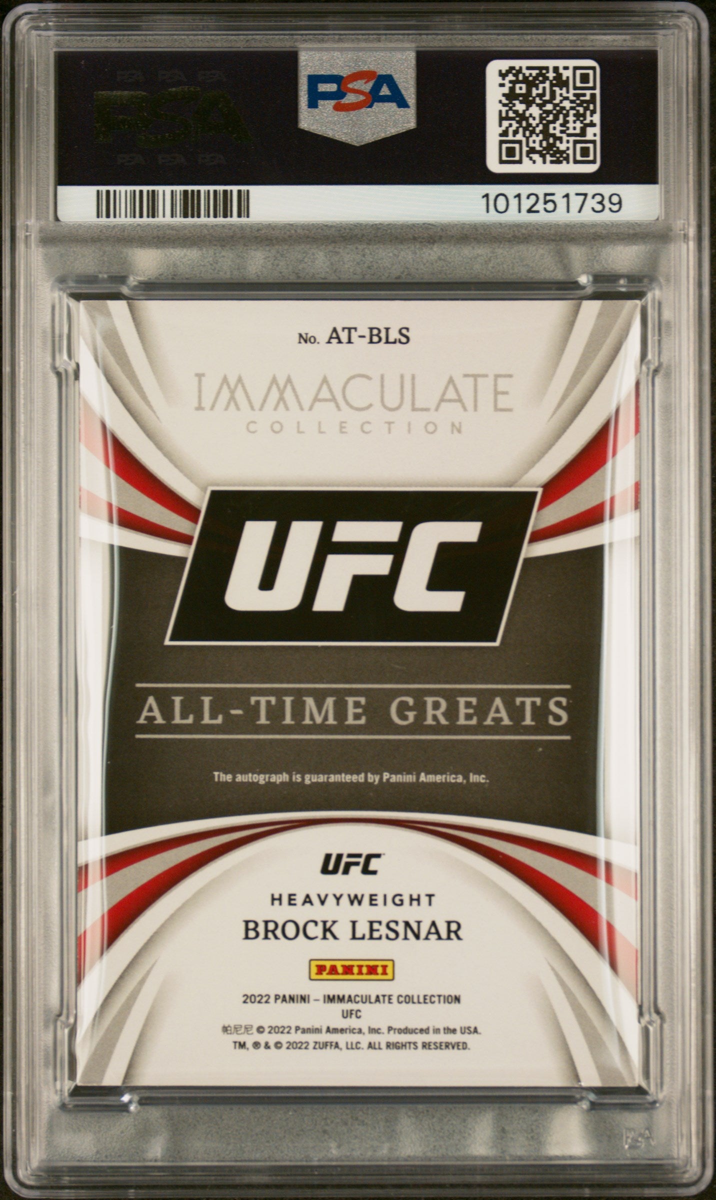 2022 Panini Immaculate Collection UFC All-Time Greats Signatures Brock Lesnar #ATBLS /99 PSA 9