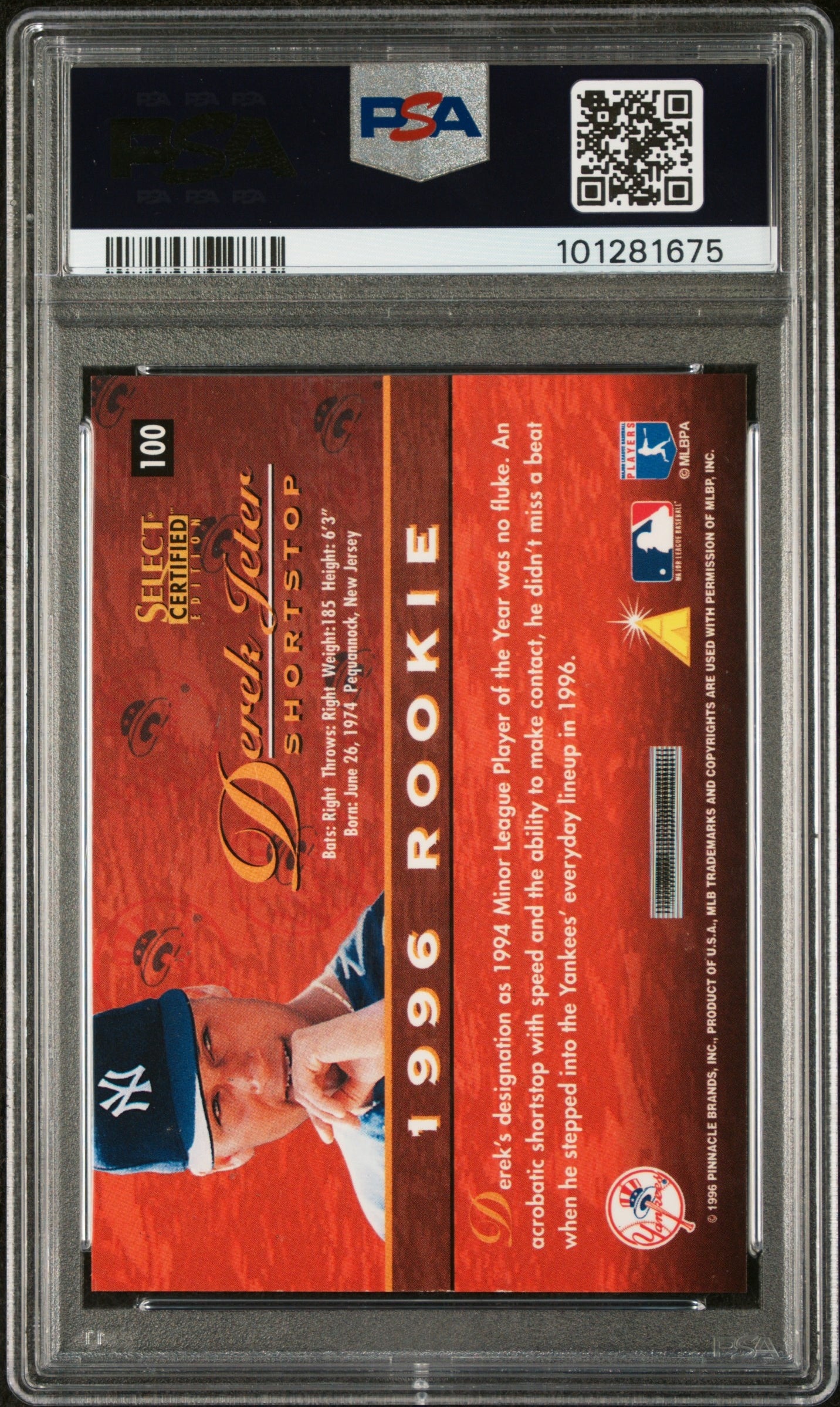 1996 Select Certified #100 Derek Jeter Red /1800 PSA 9