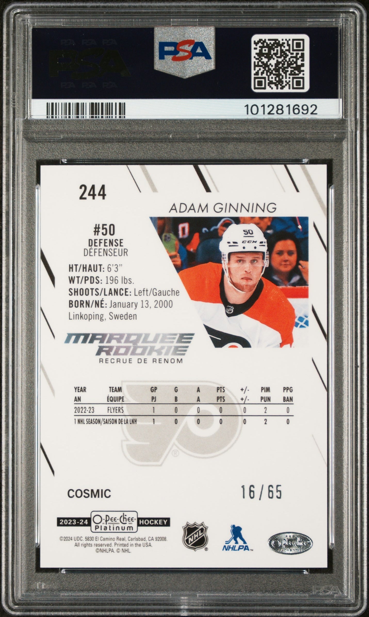 2023 O-Pee-Chee Platinum #244 Adam Ginning Cosmic PSA 10