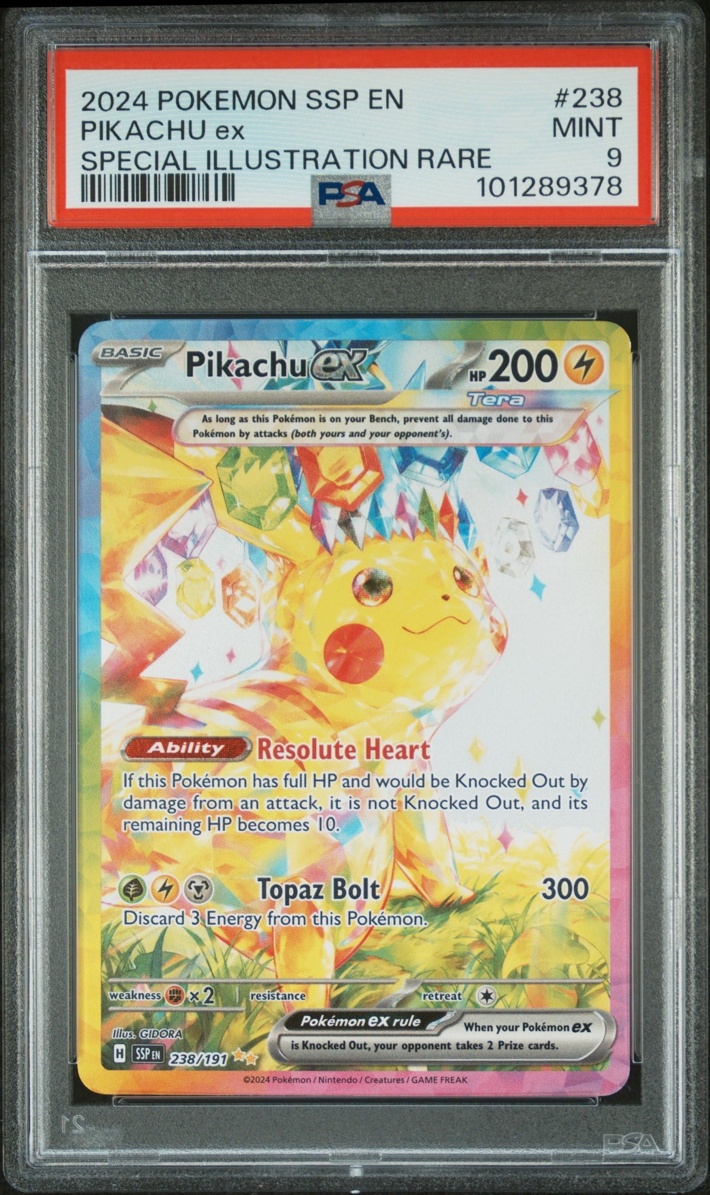 2024 Pokemon Ssp En #238 Pikachu Ex Special Illustration Rare PSA 9