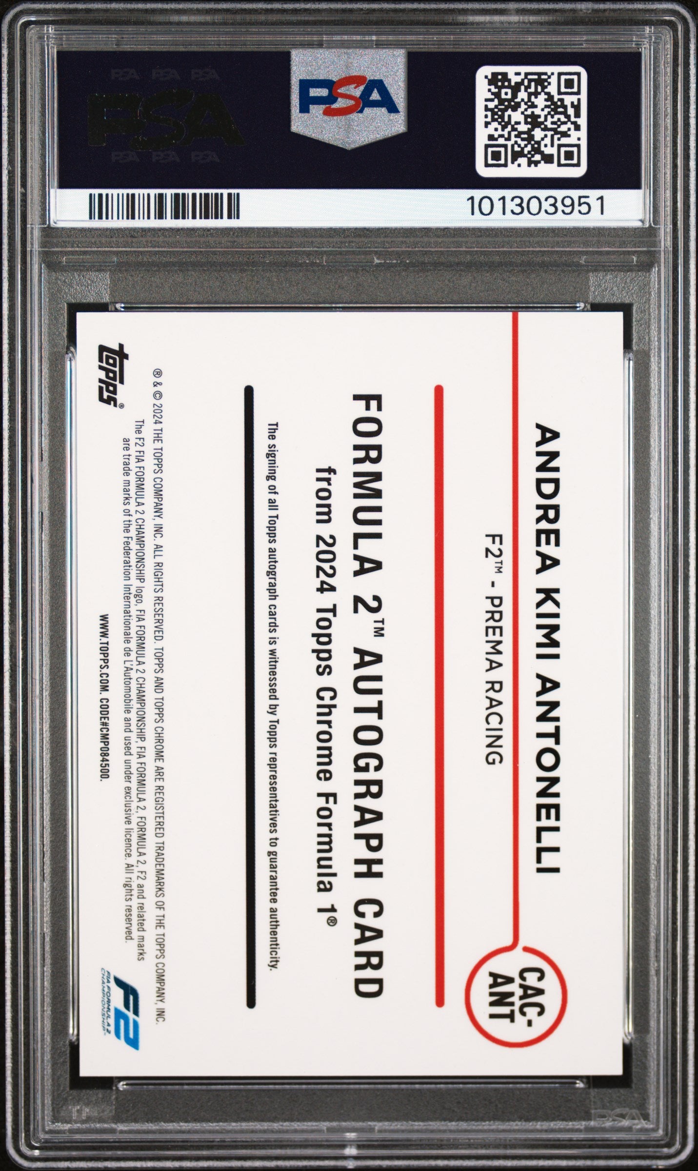 2024 Topps Chrome #CACANT Andrea Kimi Antonelli Chrome Autograph Auto PSA 9