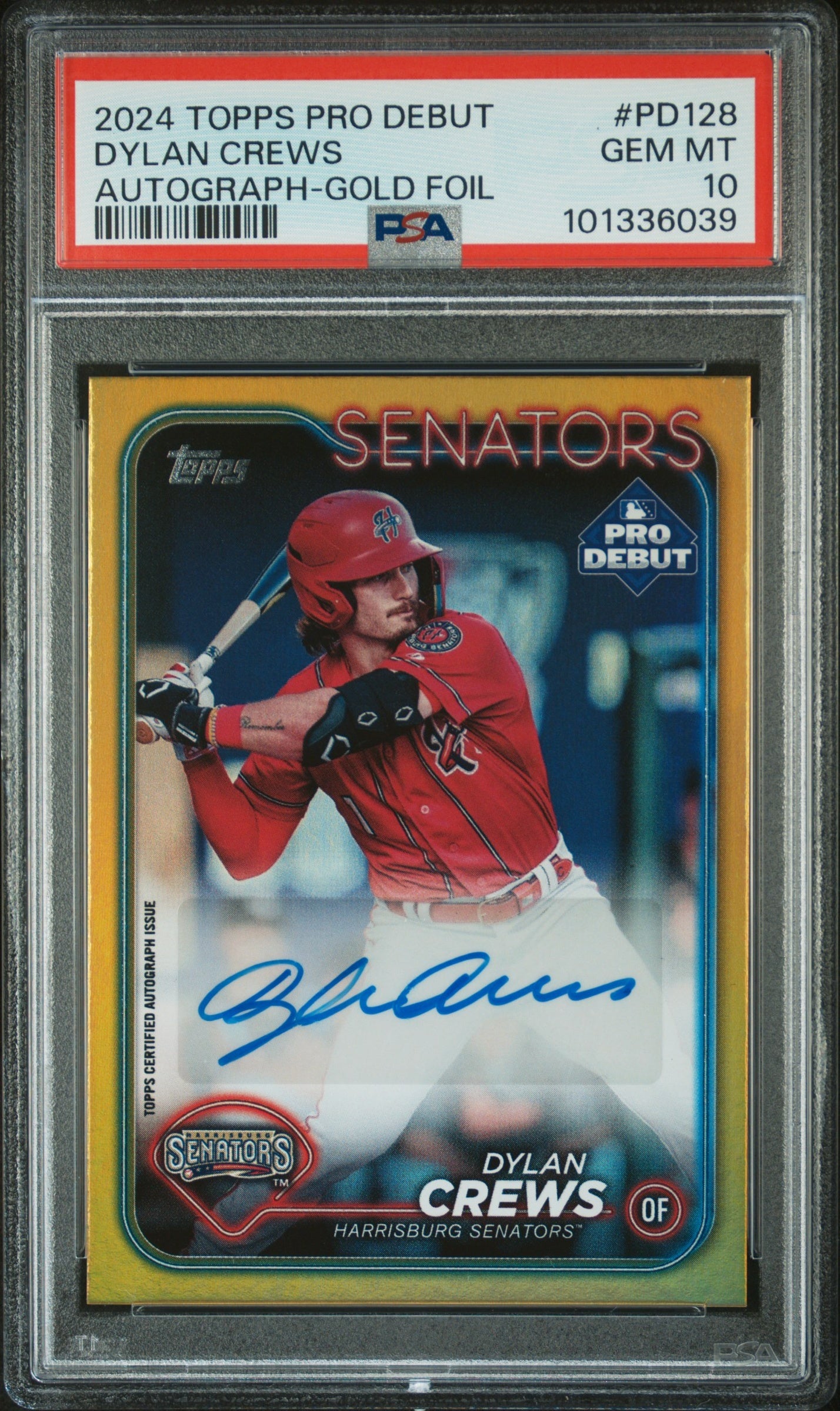 2024 Topps Pro Debut #PD128 Dylan Crews Autograph-Gold Foil PSA 10