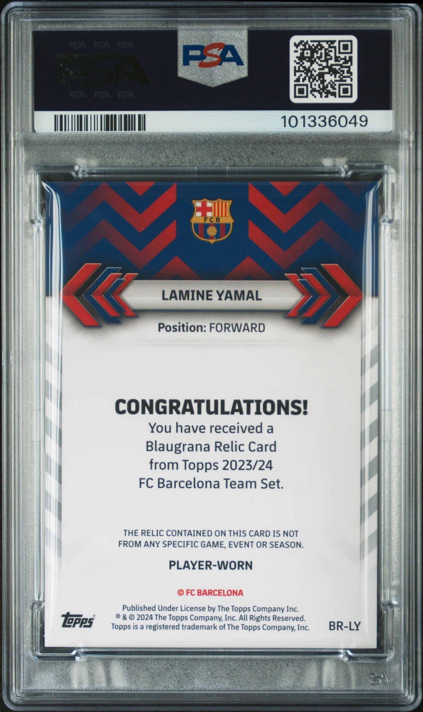 2023 Topps Fc Barcelona Team Set Blaugrana Relics #BRLY Lamine Yamal Orange PSA 9