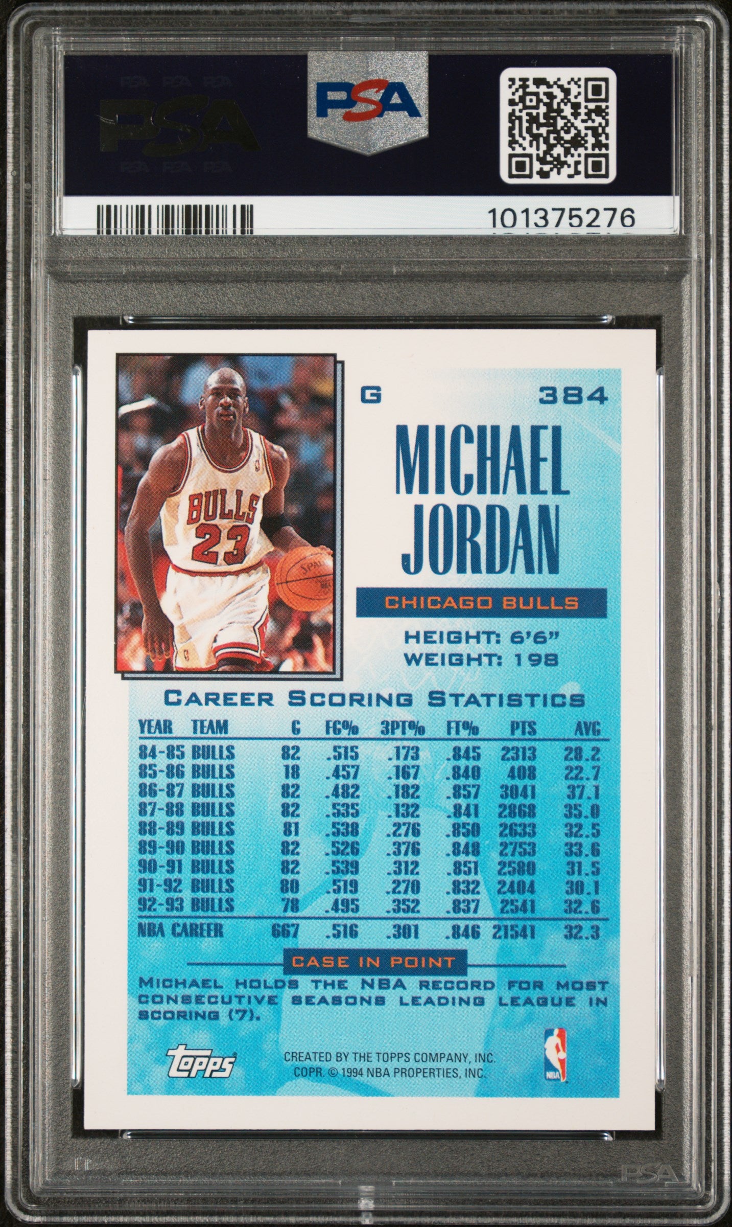 1993 Topps Reigning Scoring Leader Michael Jordan #384 PSA 10