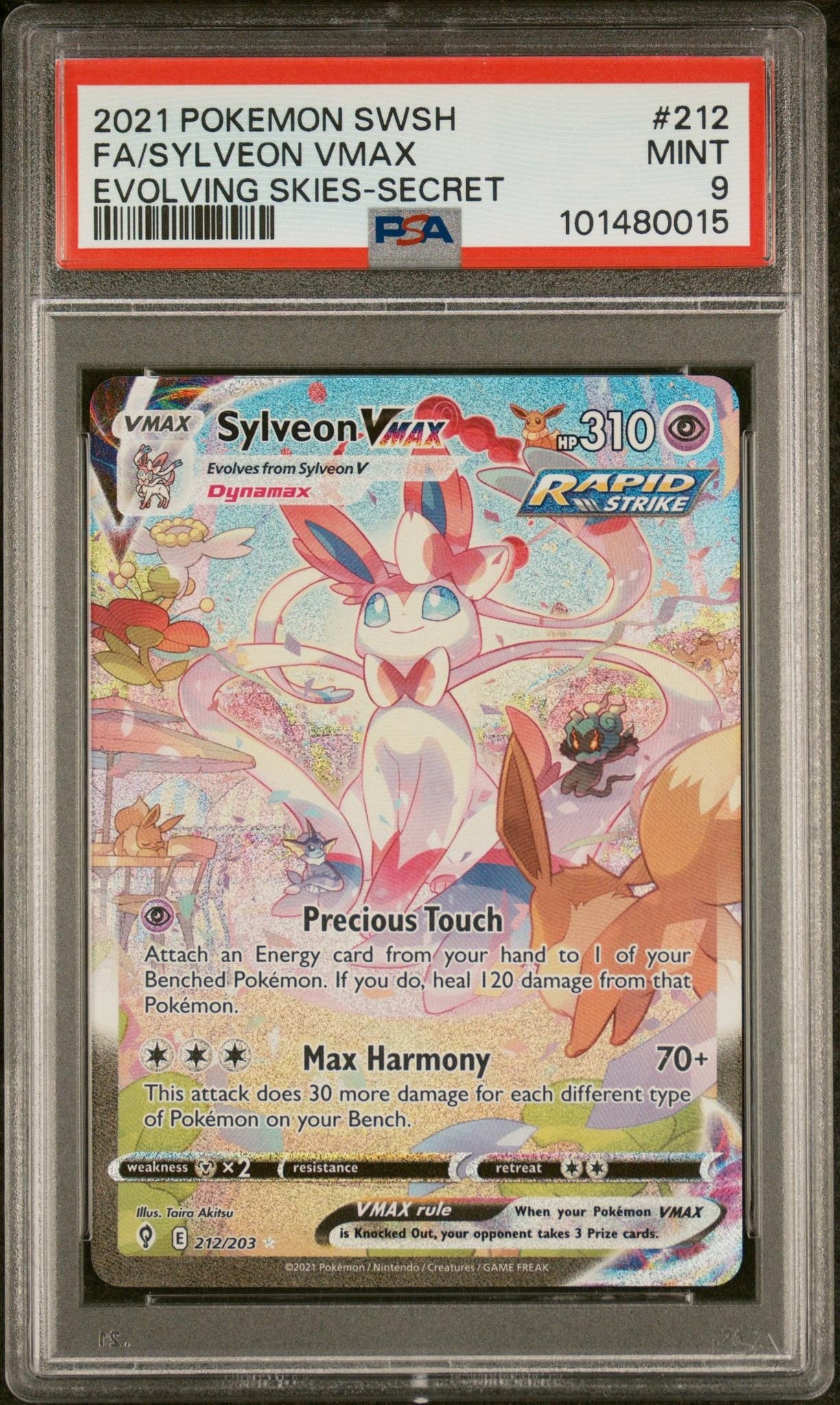 2021 Pokemon Sword and Shield Evolving Skies #212 Sylveon Vmax Secret PSA 9