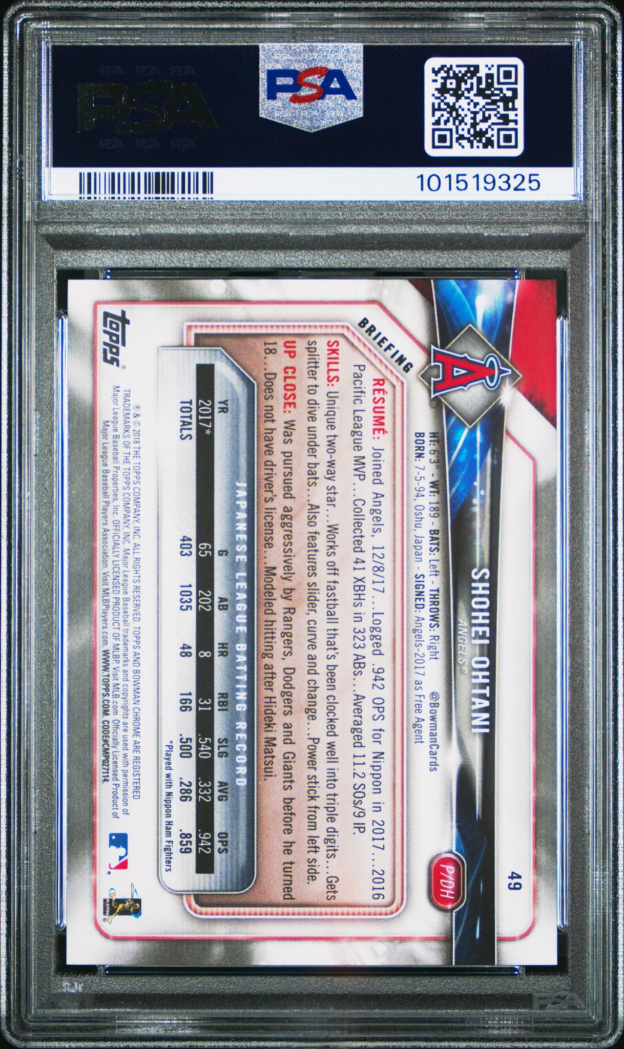 2018 Topps Bowman Shohei Ohtani #49 RC PSA 9