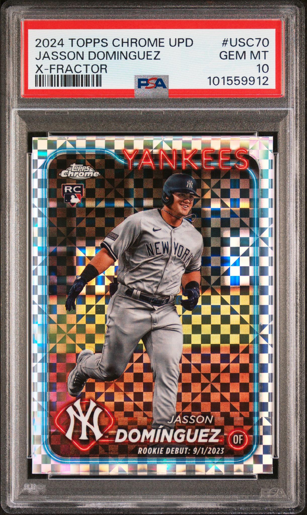 2024 Topps Chrome Update X-Fractor Jasson Dominguez #USC70 RC PSA 10