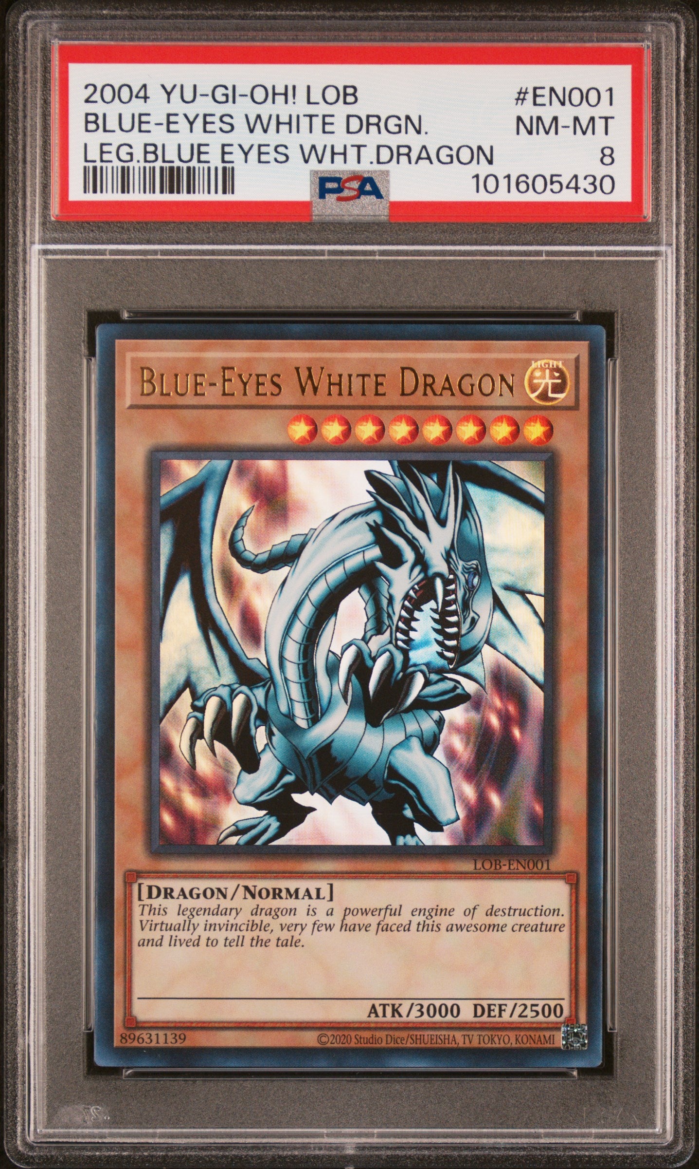 2004 Yu-Gi-Oh! LOB Blue-Eyes White Dragon #EN001 PSA 8