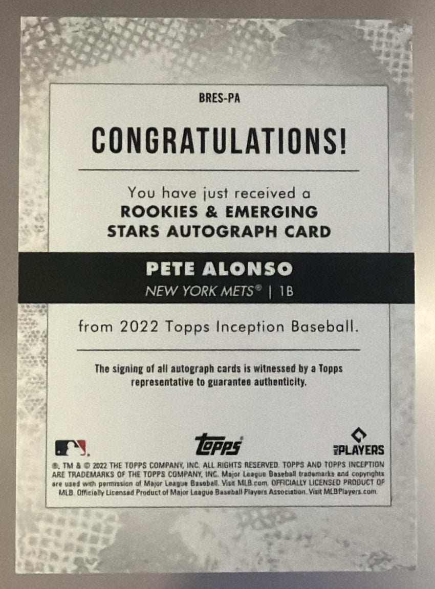 2022 Topps Inception Pete Alonso #BRES-PA Rookie and Emerging Stars Auto 1/1