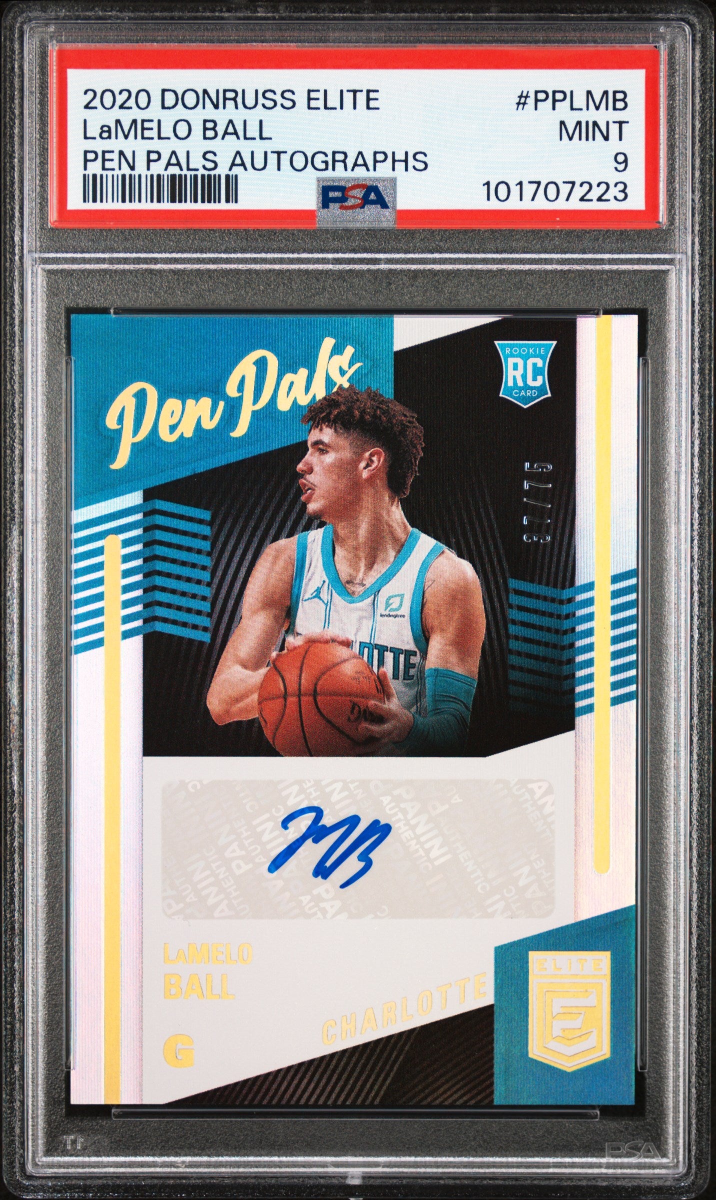 2020 Panini Donruss Elite Pen Pals Autographs LaMelo Ball #PP-LMB RC Auto PSA 9