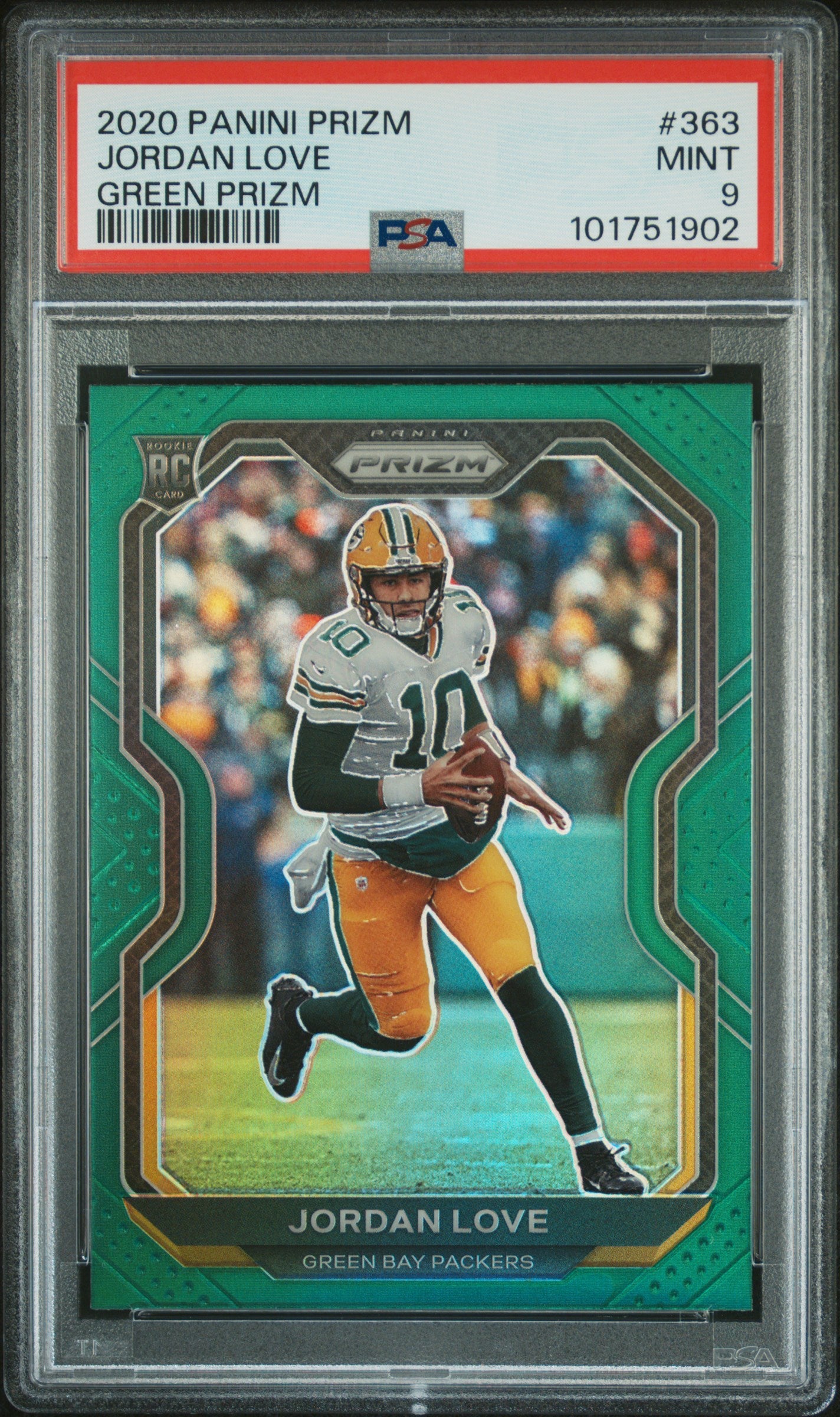 2020 Panini Prizm Green Prizm Jordan Love #363 RC PSA 9