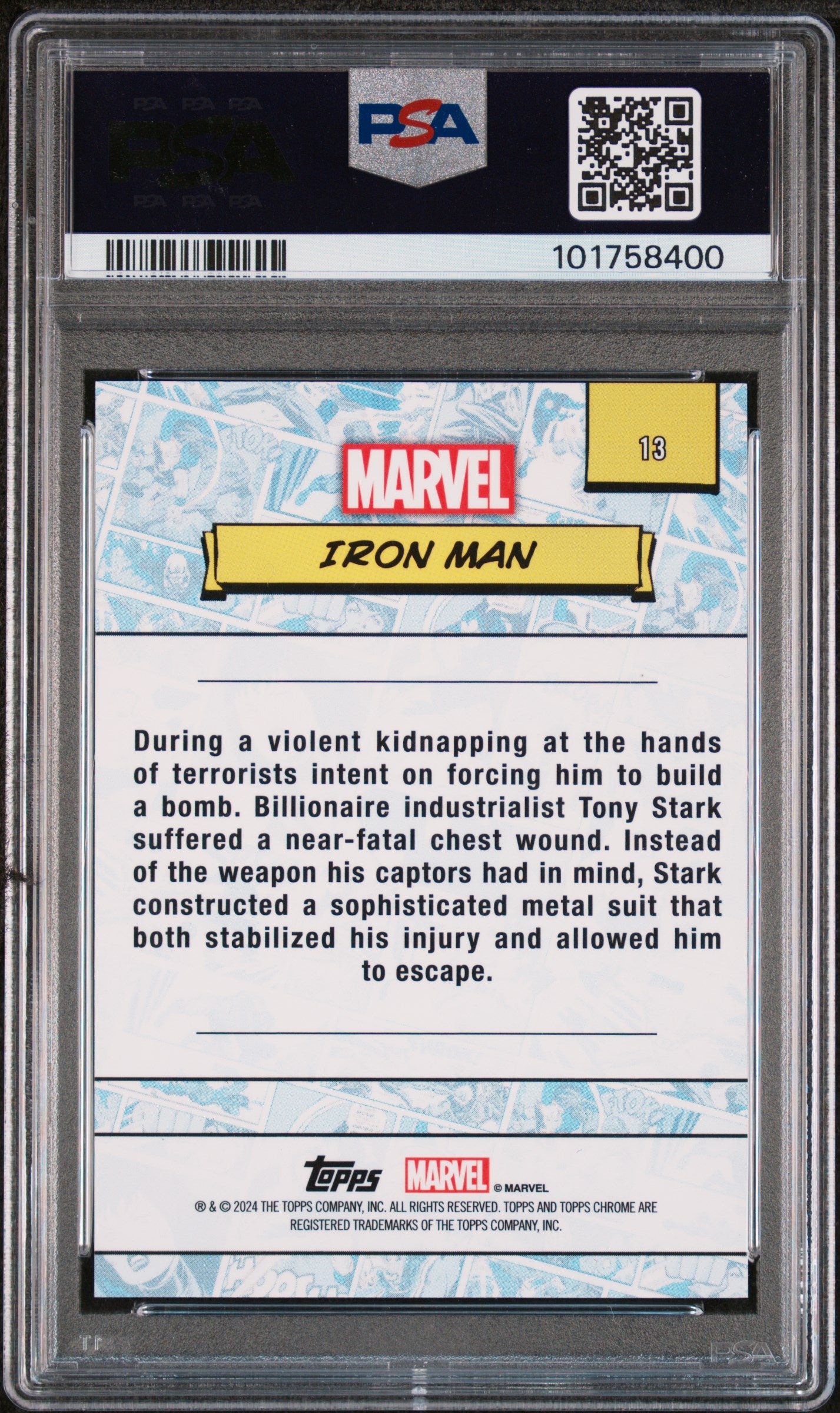 2024 Topps Chrome Marvel Spider Web Refractor Iron Man #13 /399 PSA 9