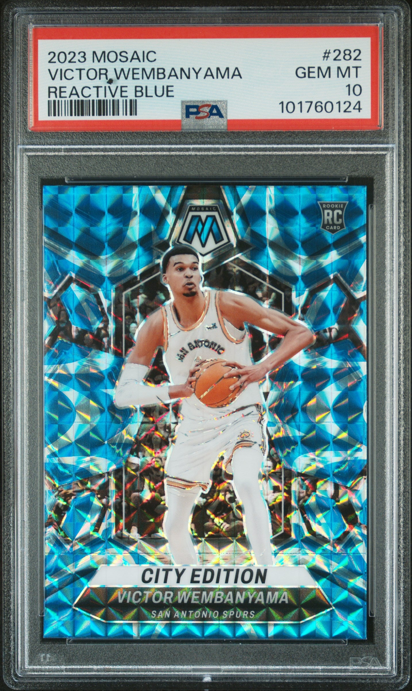 2023 Panini Mosaic City Edition Reactive Blue Victor Wembanyama #282 RC PSA 10