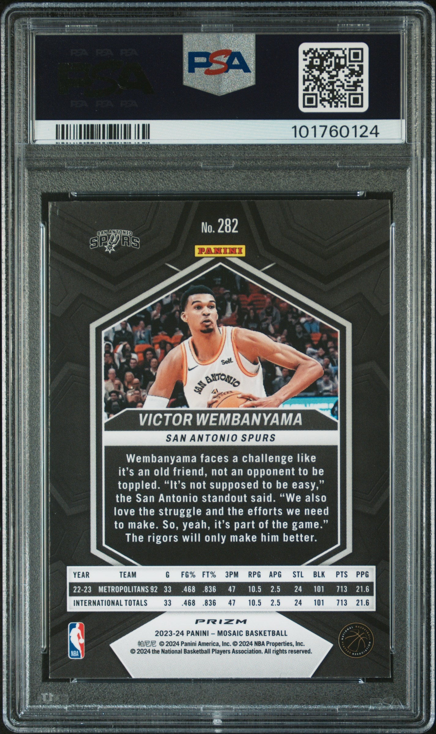 2023 Panini Mosaic City Edition Reactive Blue Victor Wembanyama #282 RC PSA 10