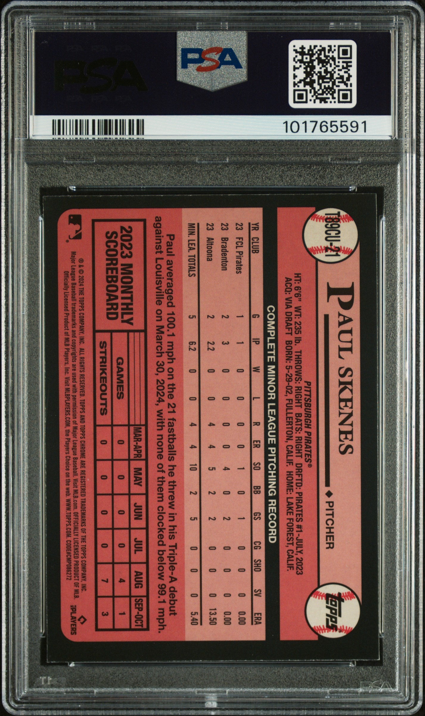 2024 Topps Silver Pack 1989 Chrome Promo Update Paul Skenes #T89CU21 PSA 9