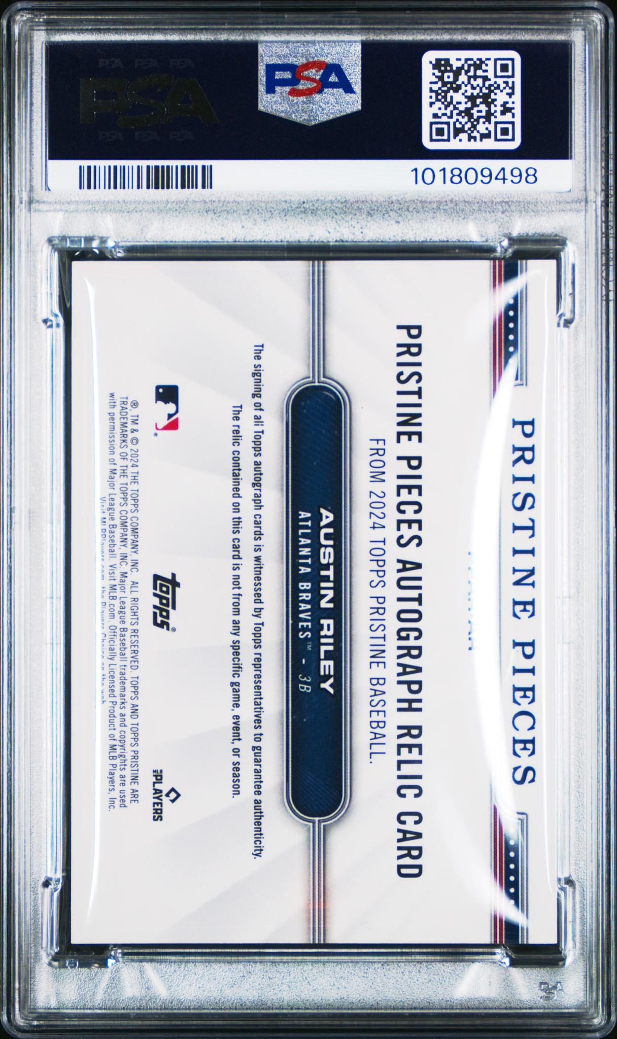 2024 Pristine #AR Austin Riley Pristine Pieces Autograph Relic Auto PSA 10