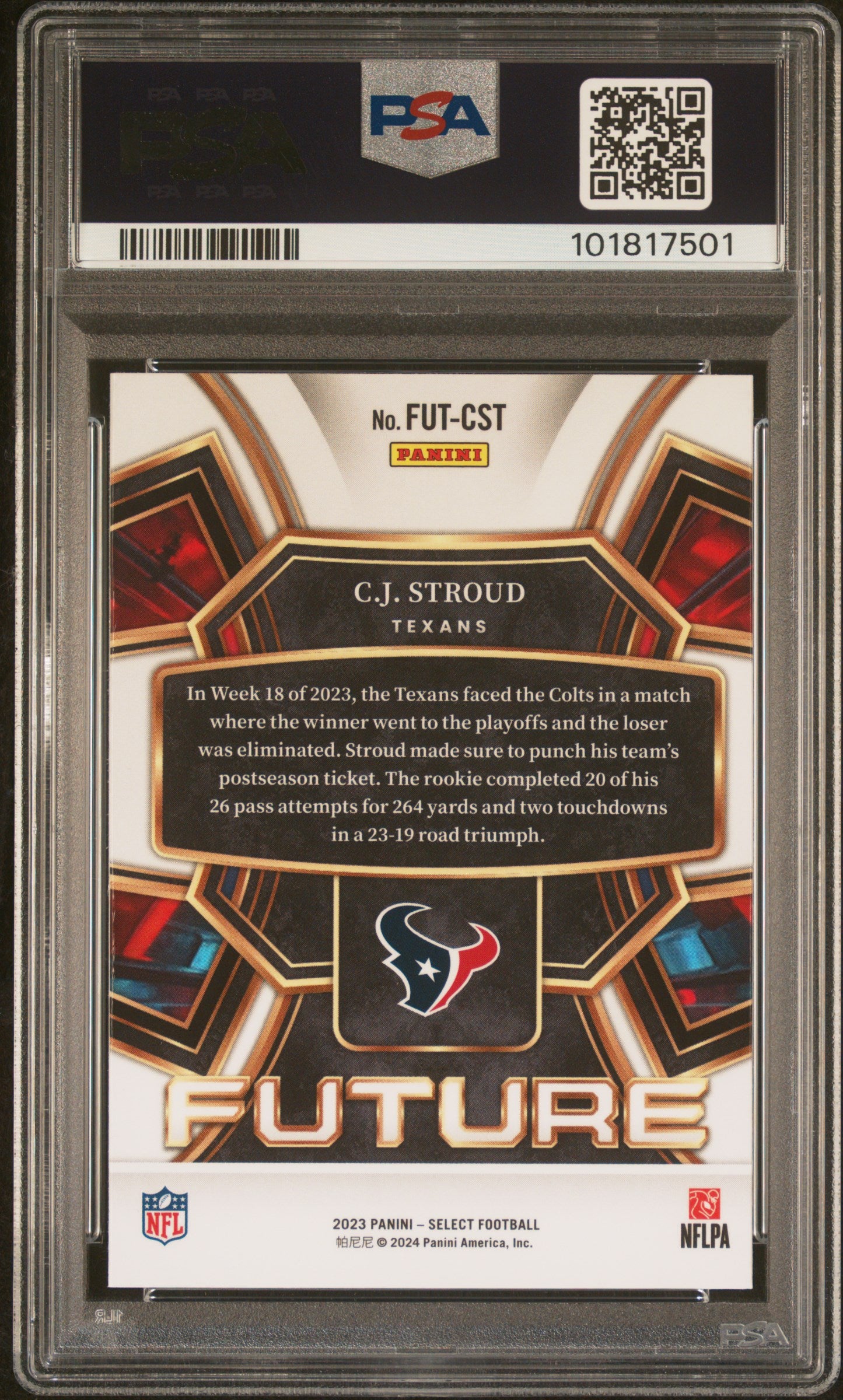 2023 Panini Select Future C.J. Stroud #FUT-CST RC PSA 10