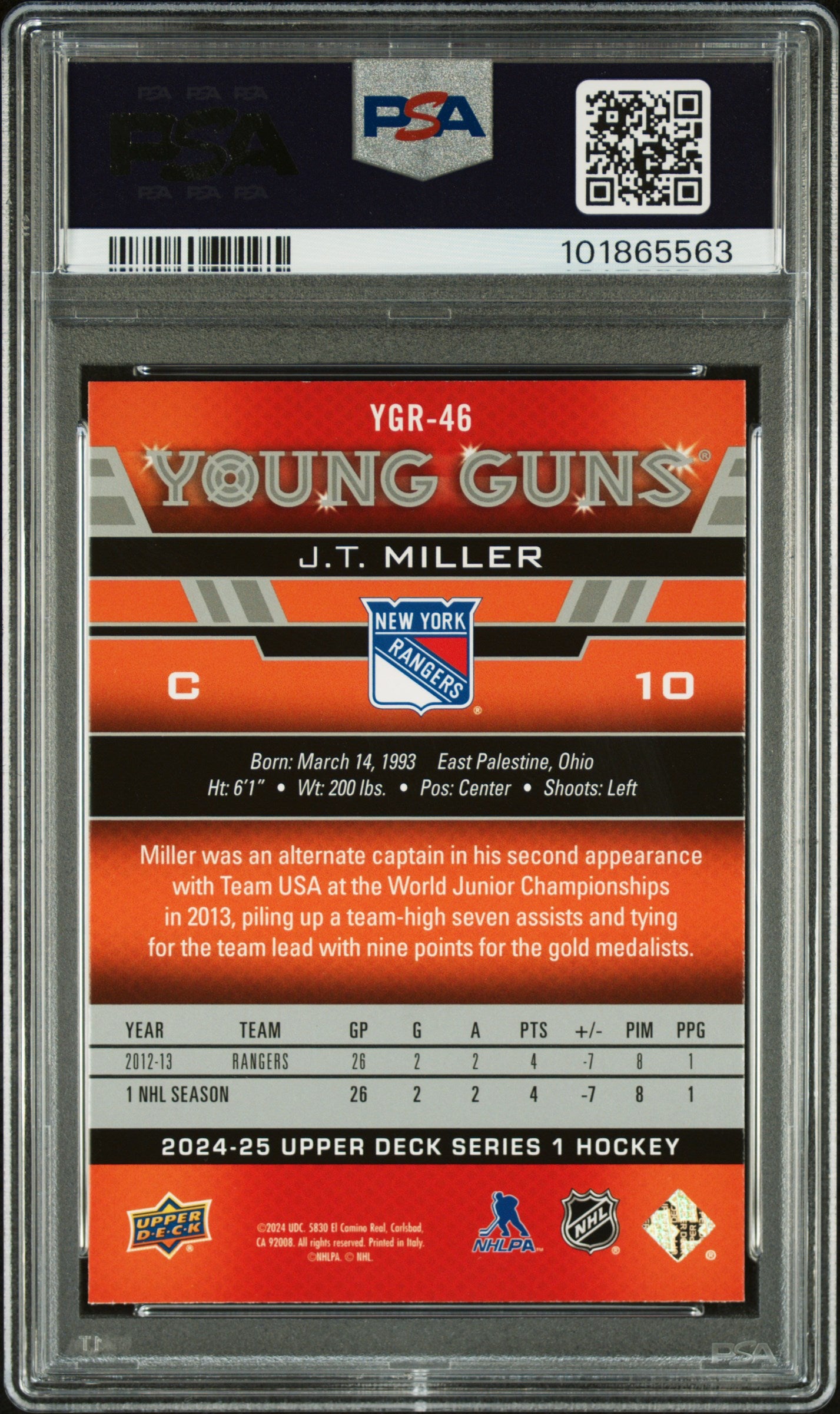 2024 Upper Deck Series 1 Young Guns Renewed JT Miller #YGR46 PSA 10
