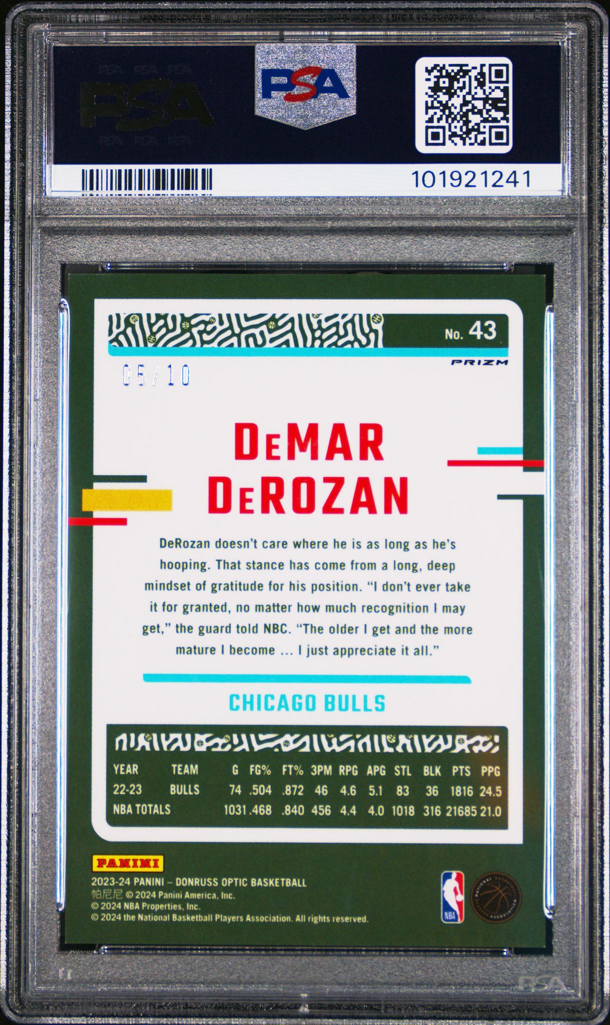 2023 Donruss Optic #43 DeMar DeRozan Prizm /10 PSA 8