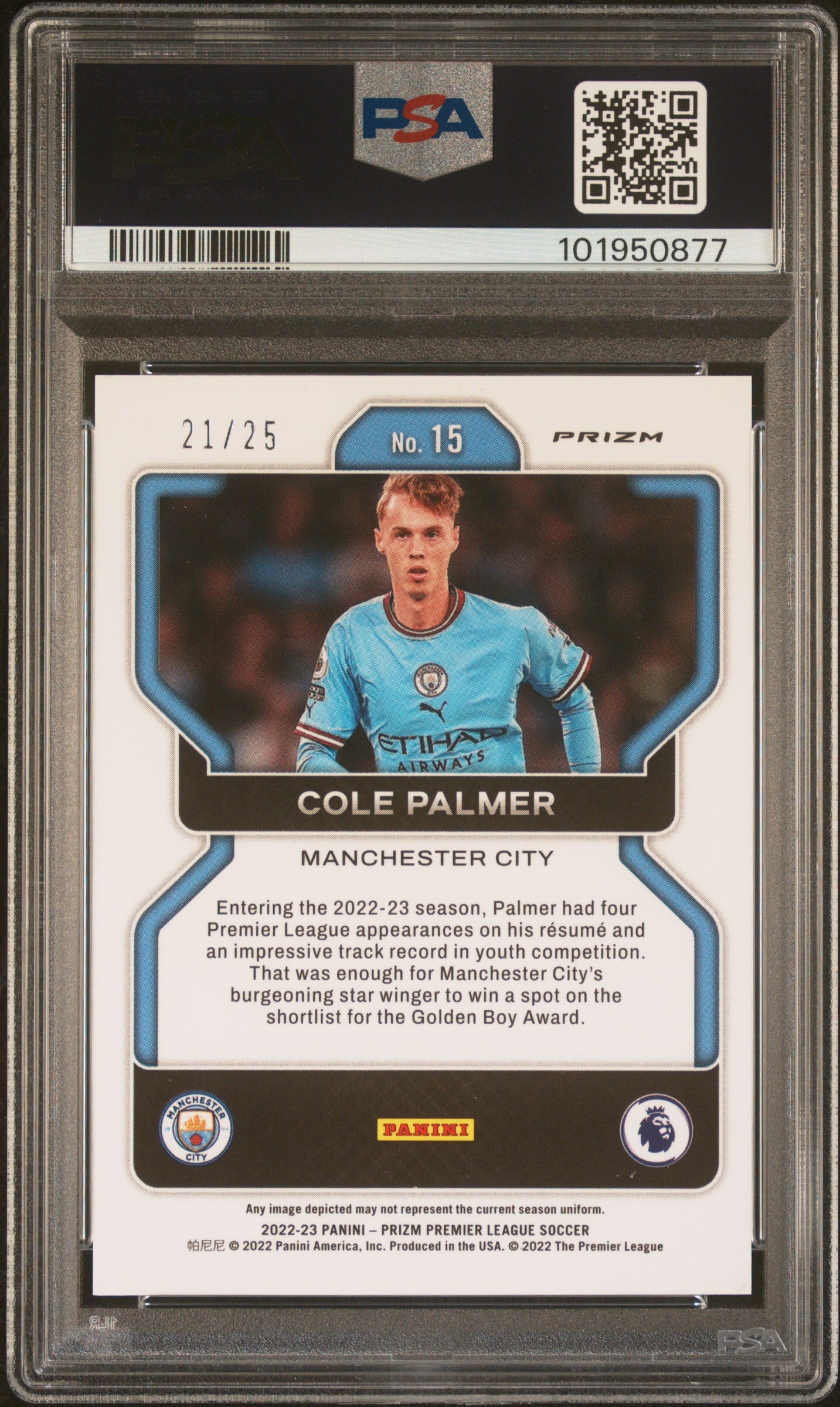 2022 Panini Prizm EPL Purple Breakaway Prizm Cole Palmer #15 /25 PSA 10