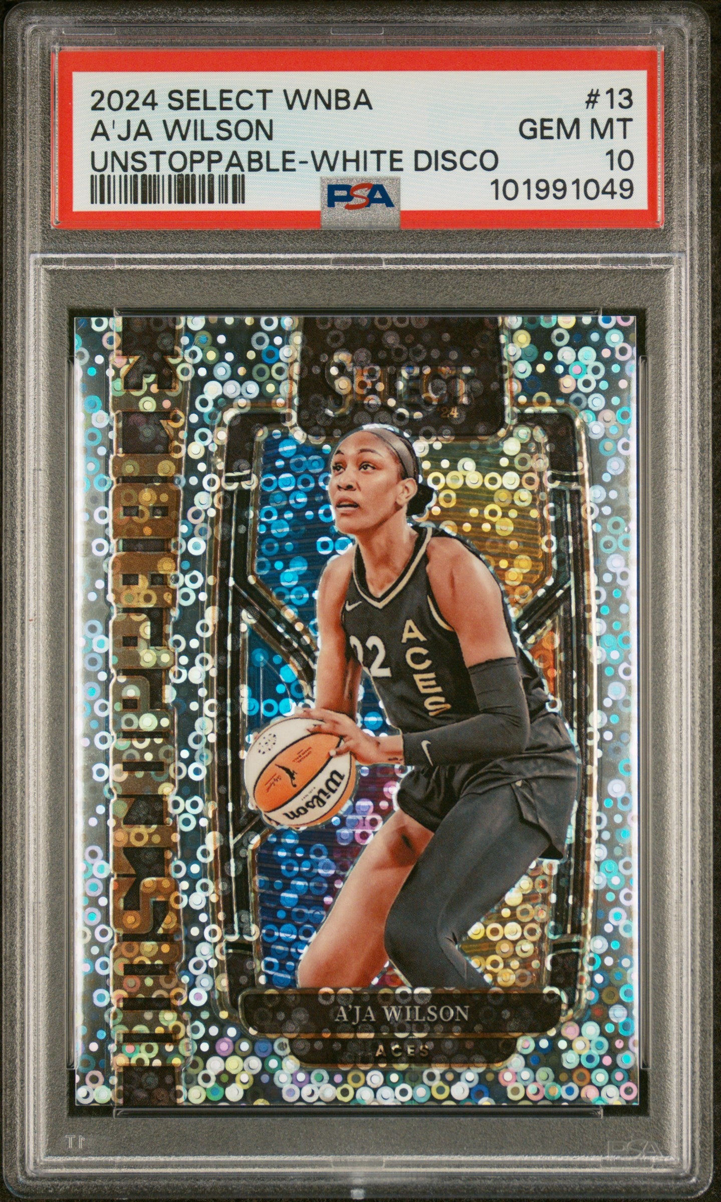 2024 Panini Select WNBA Unstoppable White Disco A'ja Wilson #13 /75 PSA 10