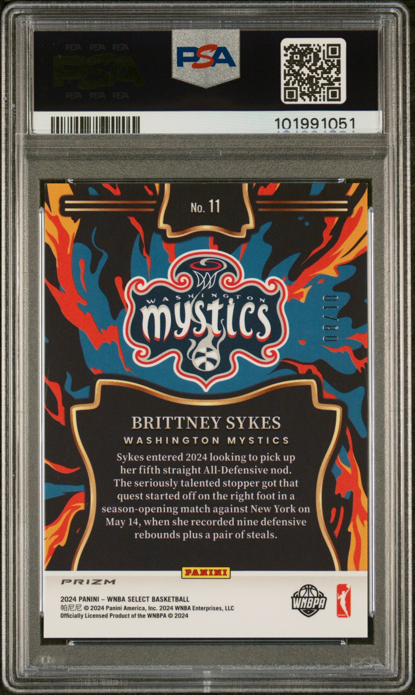 2024 Panini Select WNBA En Fuego Gold Prizm Brittney Sykes #11 /10 PSA 10