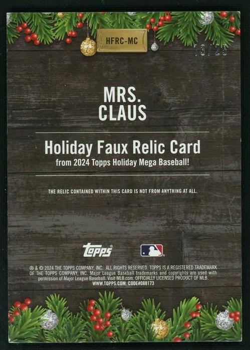 2023 Topps Holiday Mega HFRC-MC Mrs. Claus Holiday Faux Relic Card