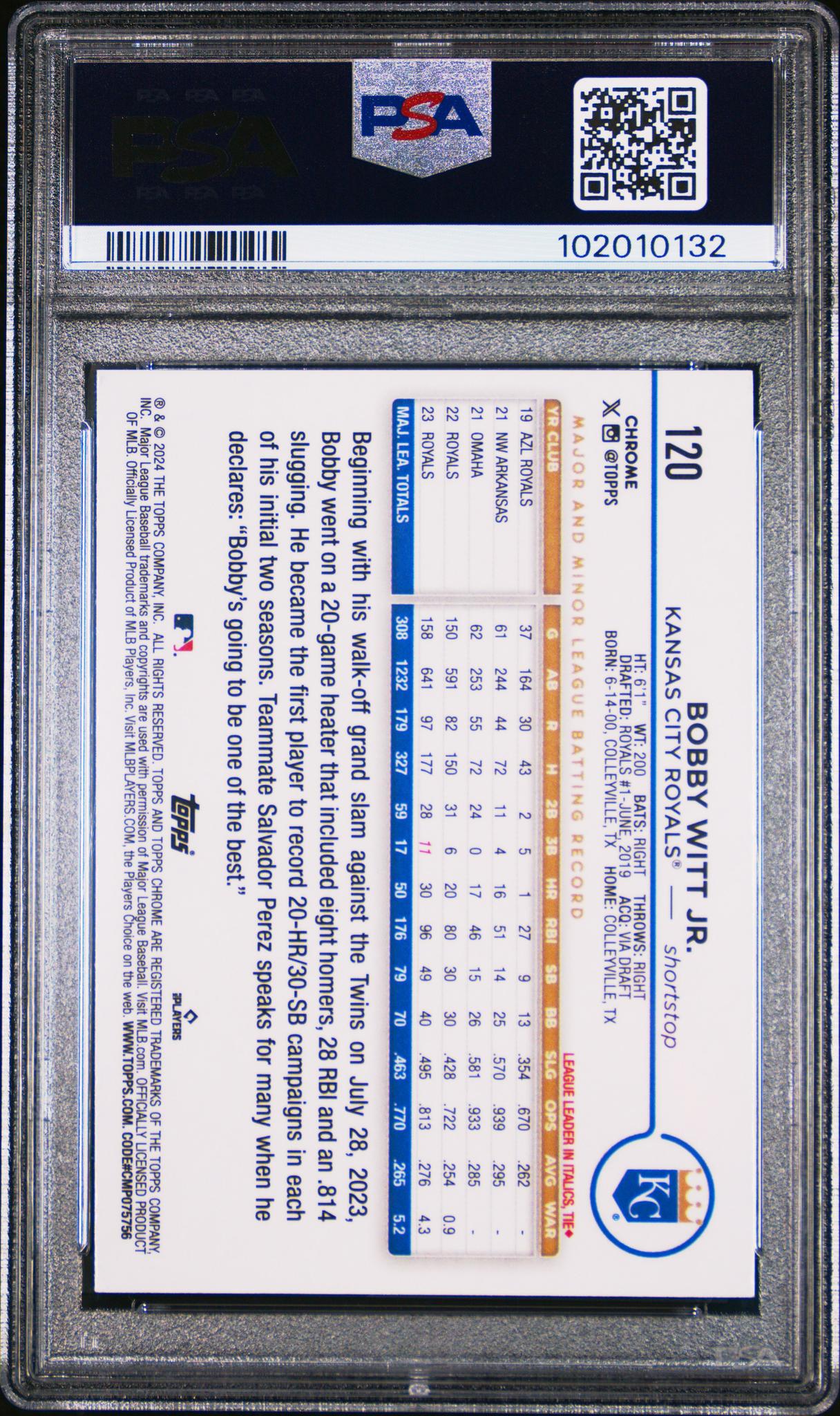 2024 Topps Chrome Lightboard Logo Bobby Witt Jr. #120 PSA 10