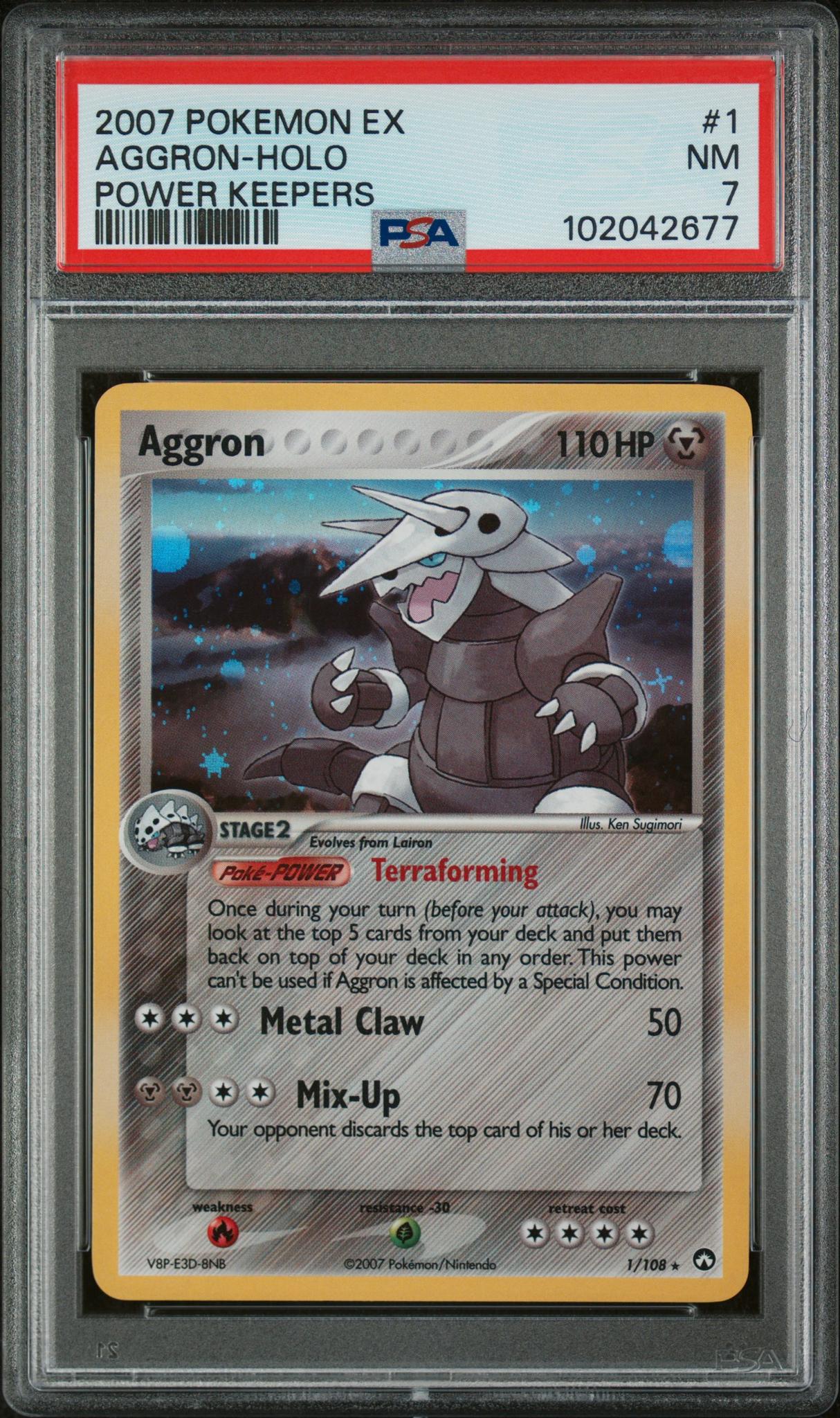 2007 Pokemon EX Power Keepers Holo Aggron #1 PSA 7