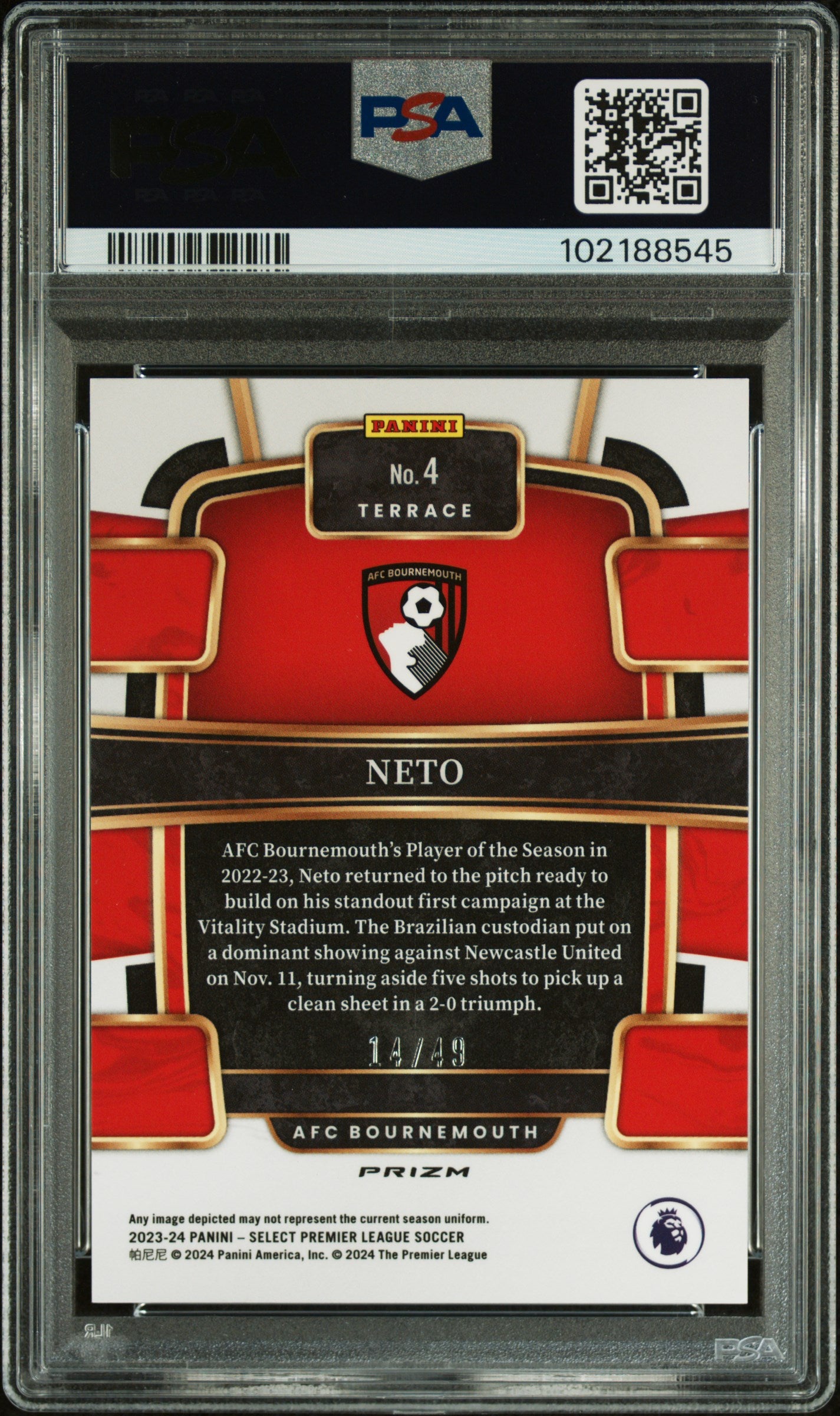 2023-24 Panini Select Premier League Tie-Dye Prizm Neto #4 /49 PSA 10