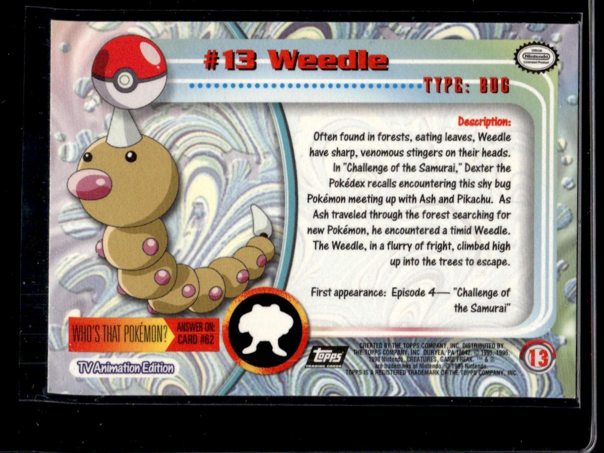 1999 Topps Pokemon TV Animation Edition Weedle #13