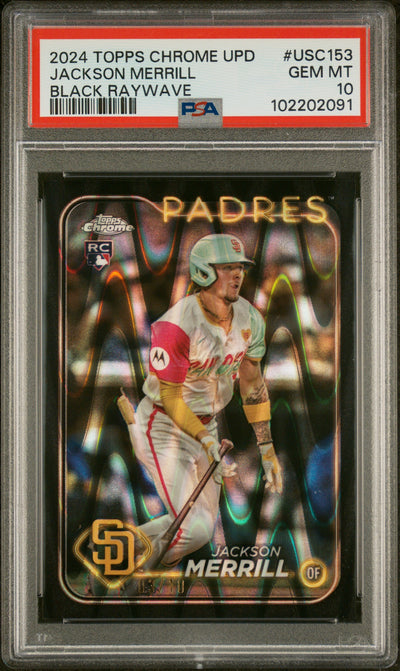 2024 Topps Chrome Update Jackson Merrill #USC153 Black RayWave /10 PSA 10