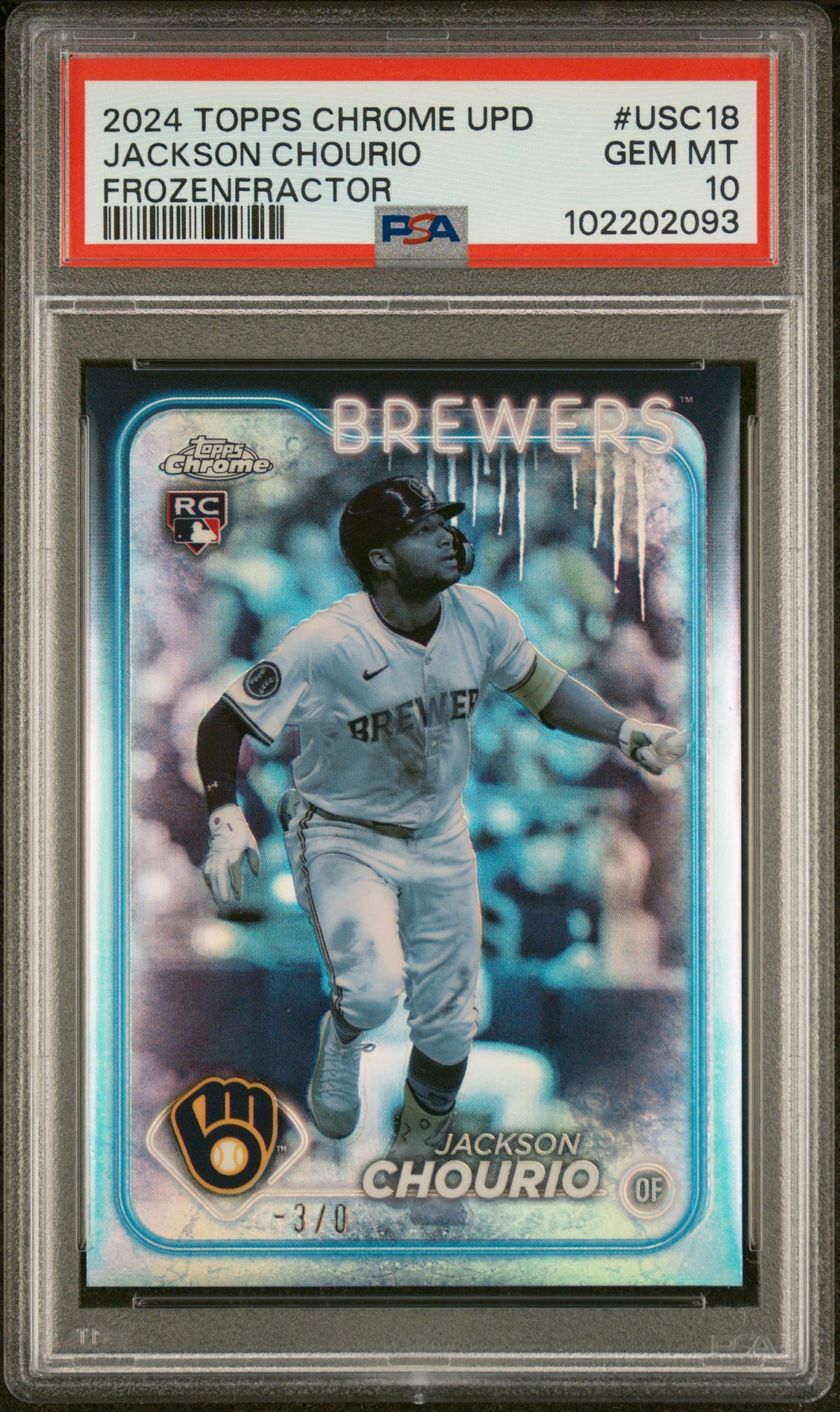 2024 Topps Chrome Update Frozenfractor Jackson Chourio #USC18 PSA 10