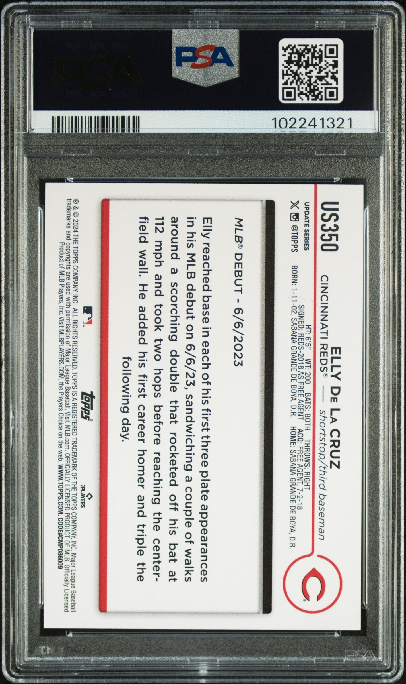 2024 Topps Update Rainbow Foil Elly De La Cruz #US350 PSA 10