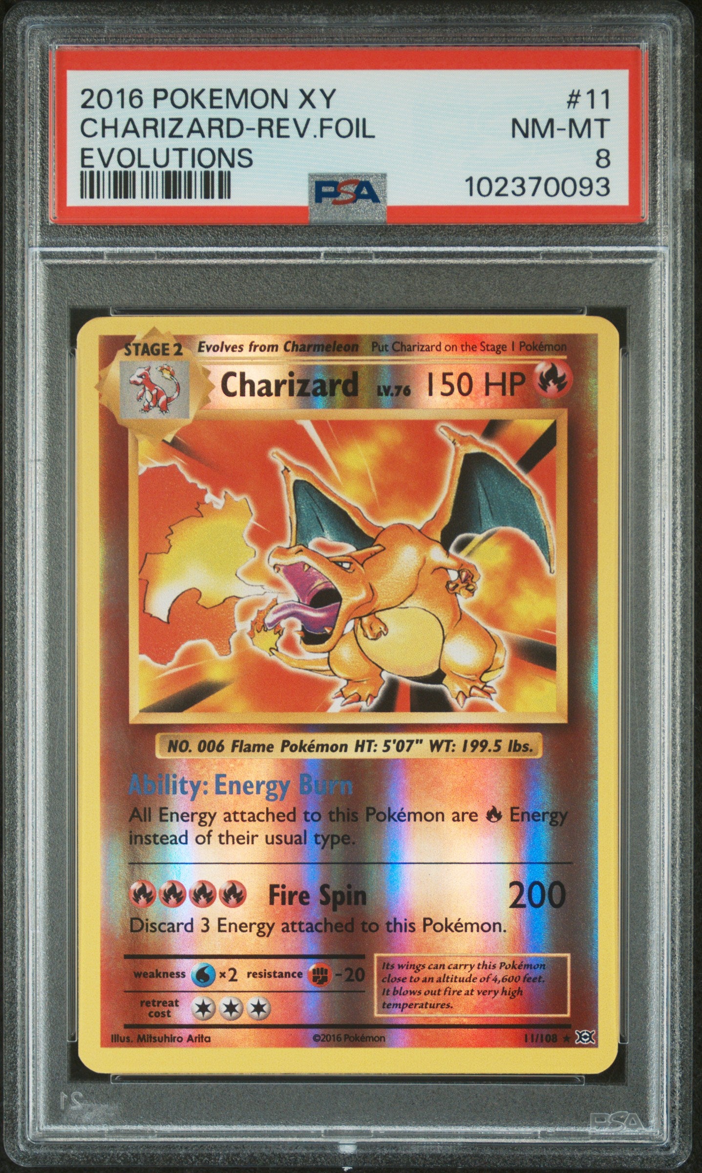 2016 Pokemon XY Evolutions Reverse Holo Charizard #11/108 PSA 8