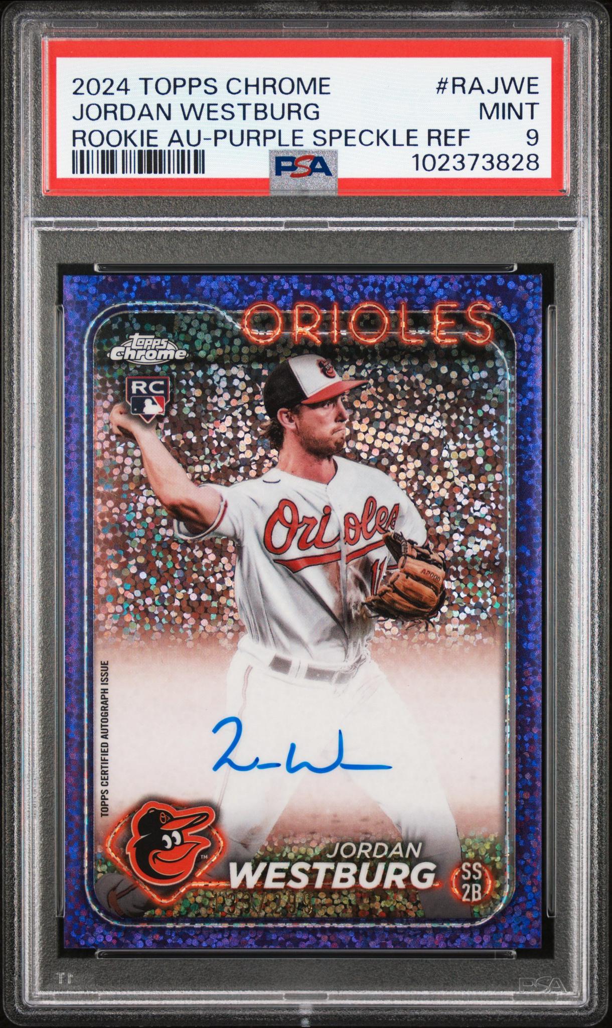 2024 Topps Chrome Purple Speckle Refractor Jordan Westburg #RA-JWE RC Auto PSA 9