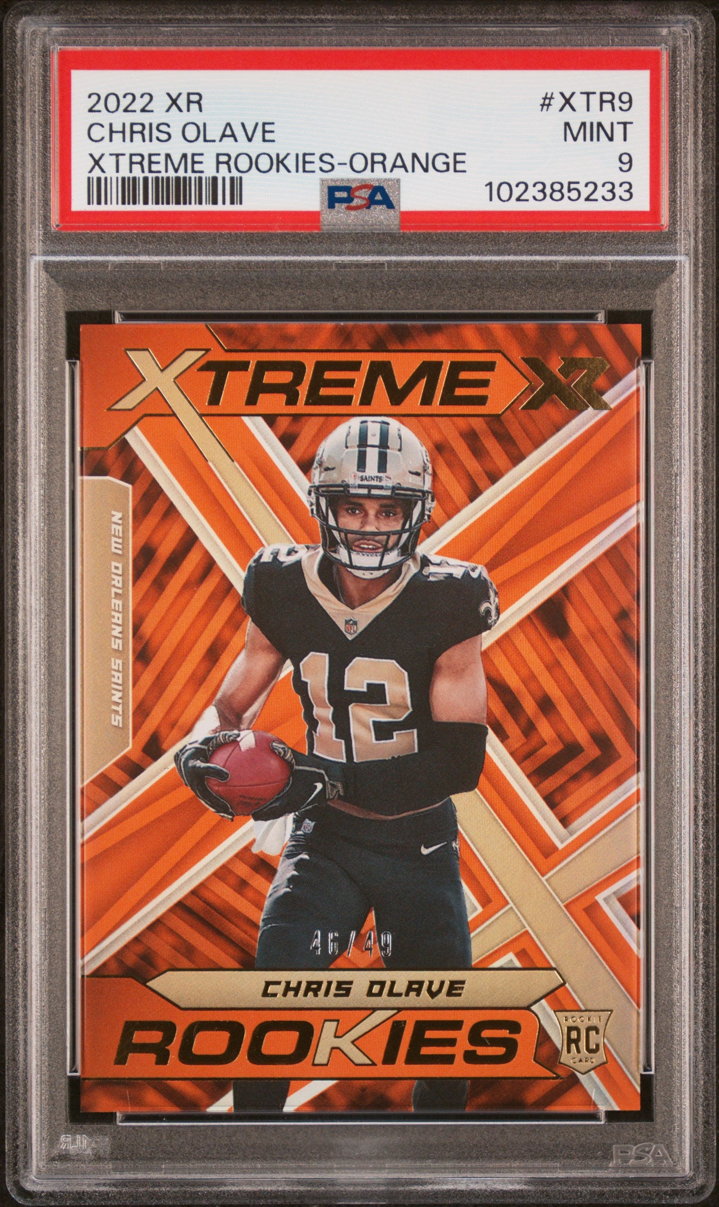 2022 Panini XR Xtreme Rookies Orange Chris Olave #XTR-9 RC /49 PSA 9