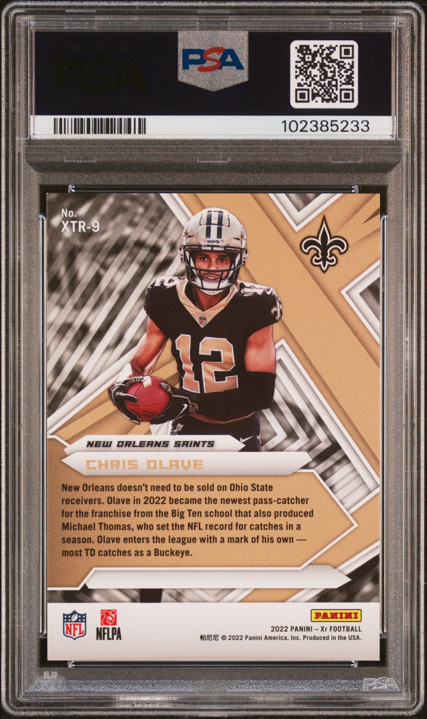 2022 Panini XR Xtreme Rookies Orange Chris Olave #XTR-9 RC /49 PSA 9