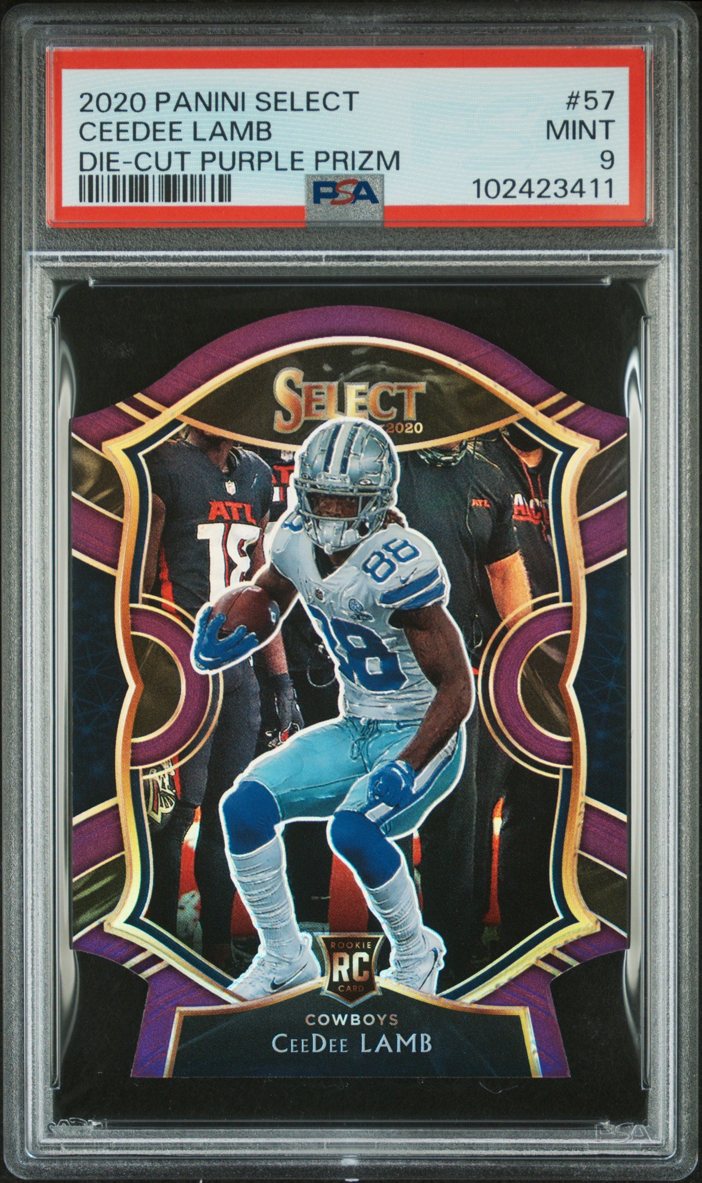 2020 Panini Select Prizm Purple Die Cut Ceedee Lamb #57 PSA 9