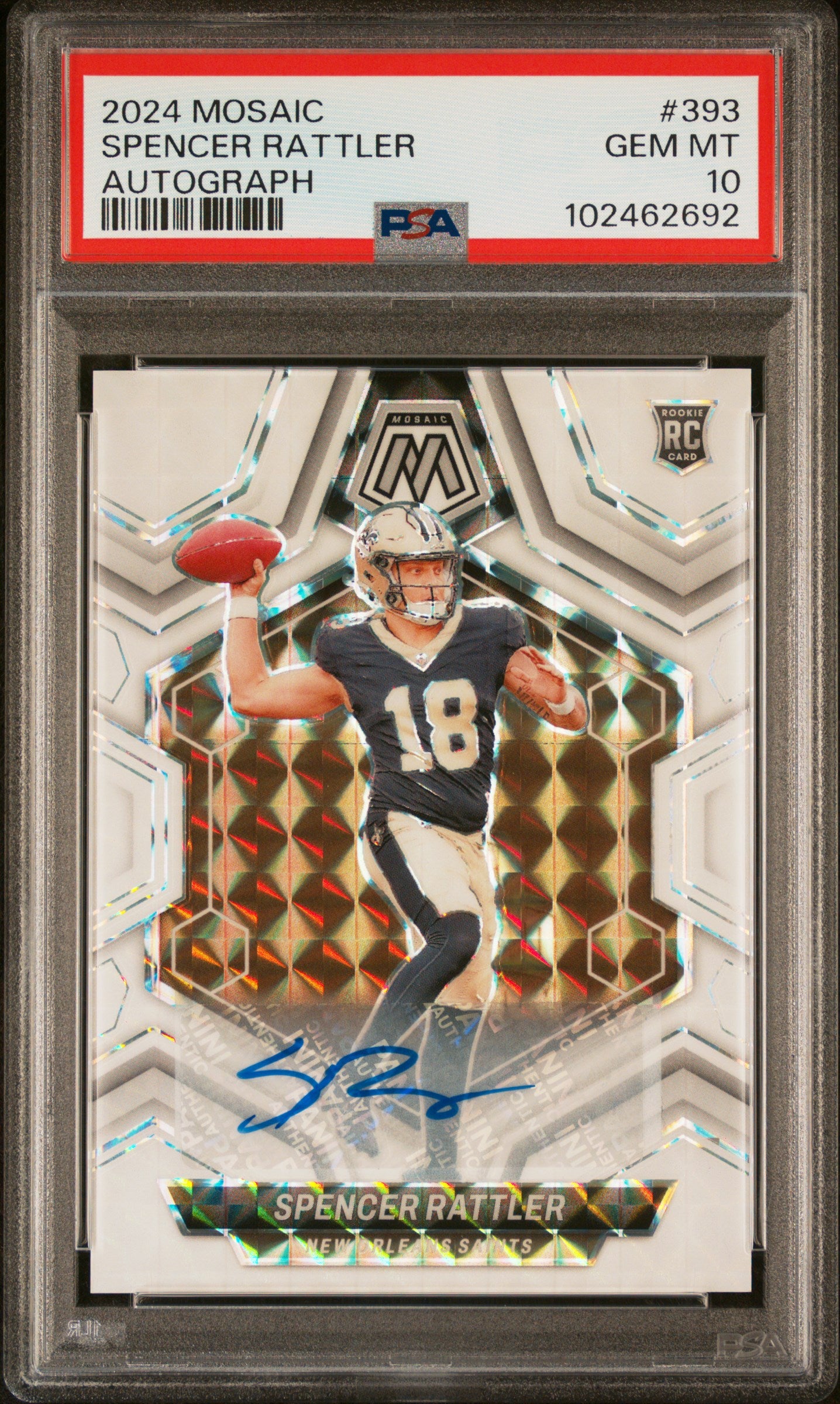 2024 Mosaic Rookie Autographs Mosaic Spencer Rattler #393 PSA 10