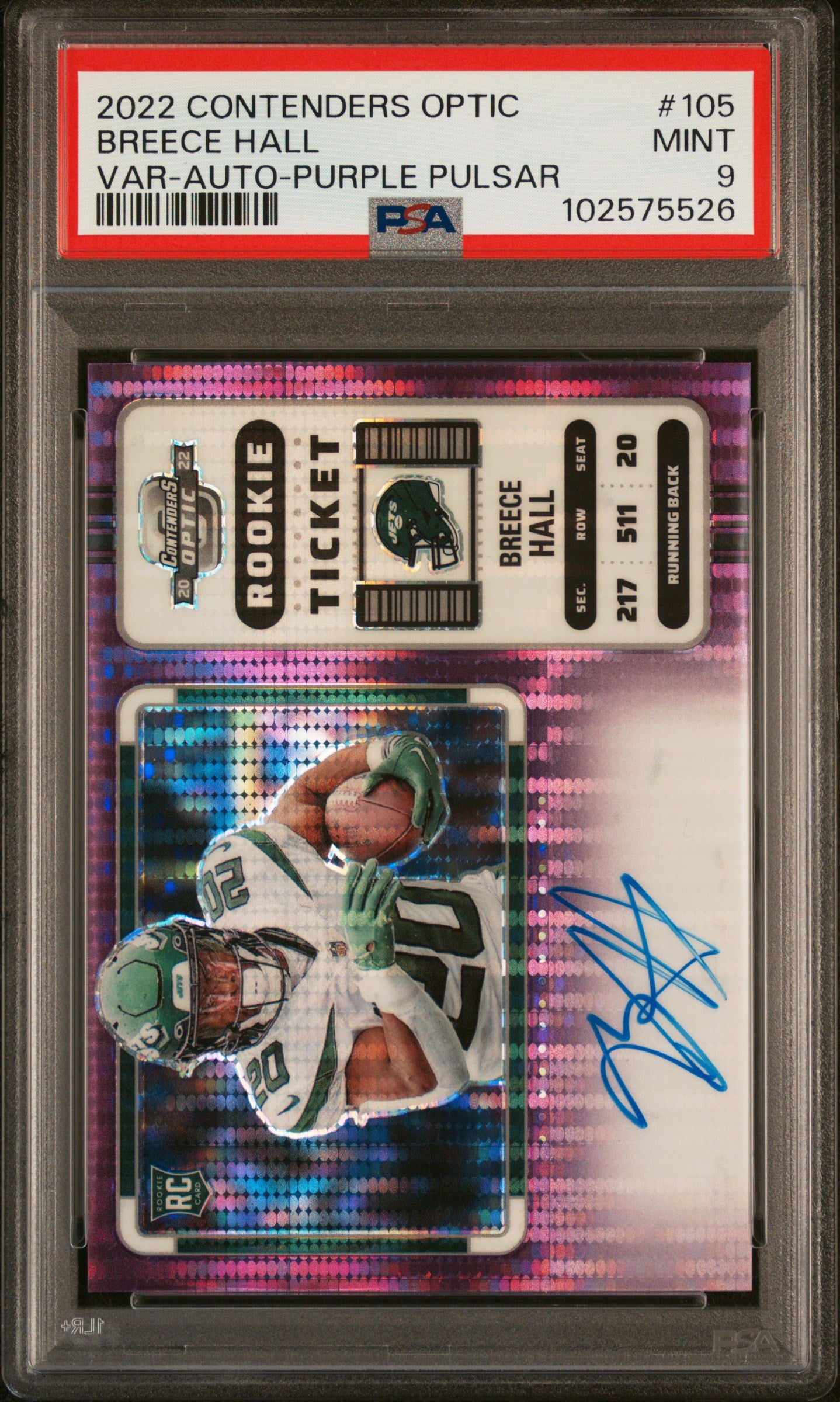 2022 Contenders Optic #105 Breece Hall Rookie Ticket /11 PSA 9