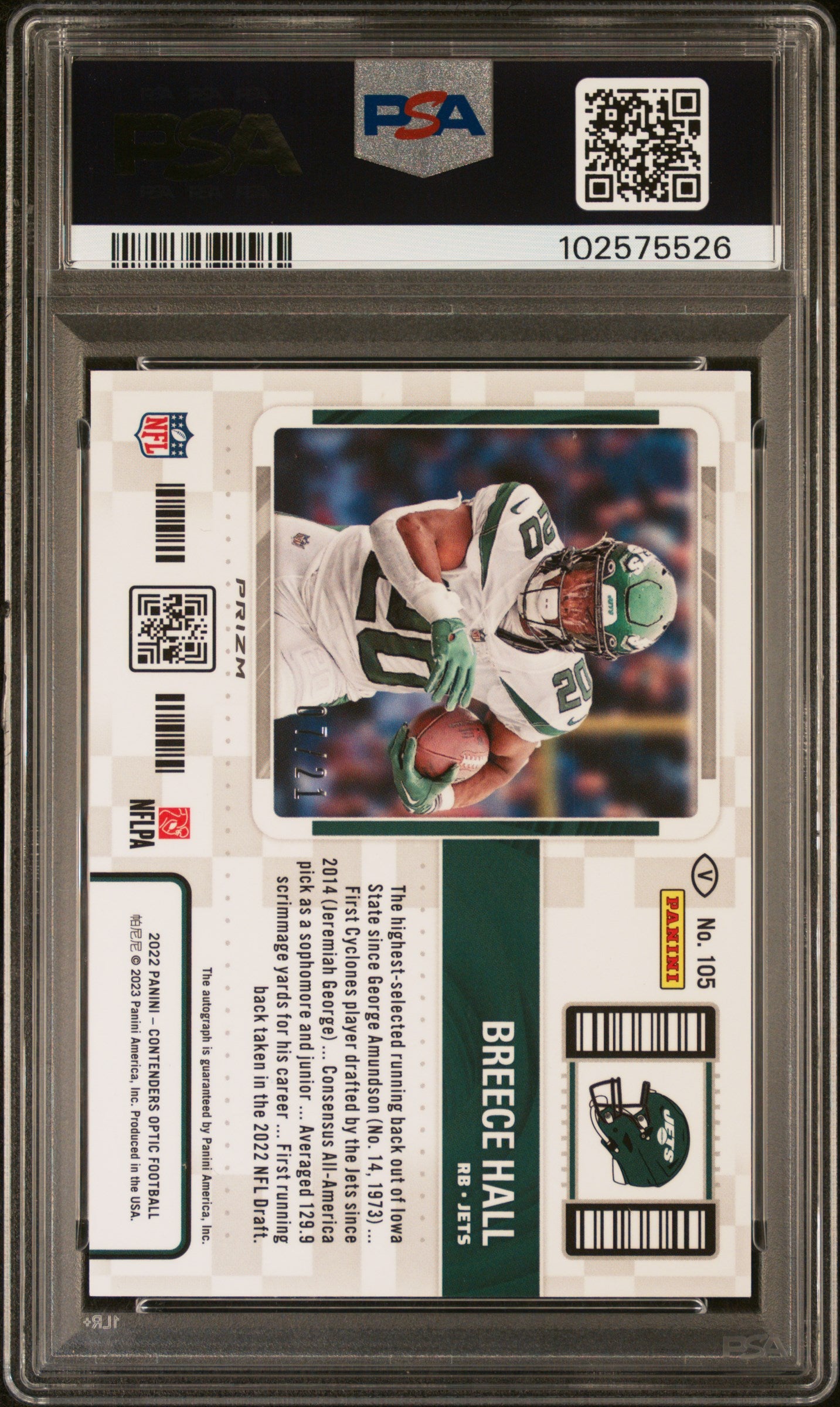 2022 Contenders Optic #105 Breece Hall Rookie Ticket /11 PSA 9