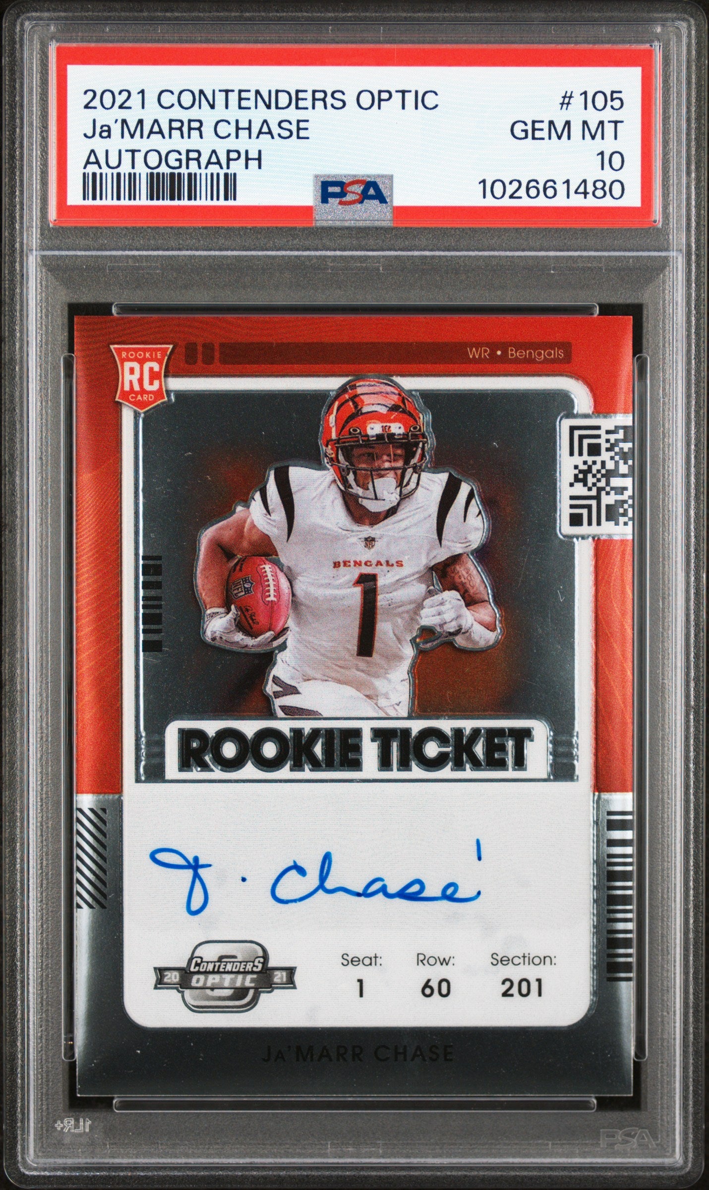 2021 Panini Contenders Optic Autograph Ja'Marr Chase #105 PSA 10