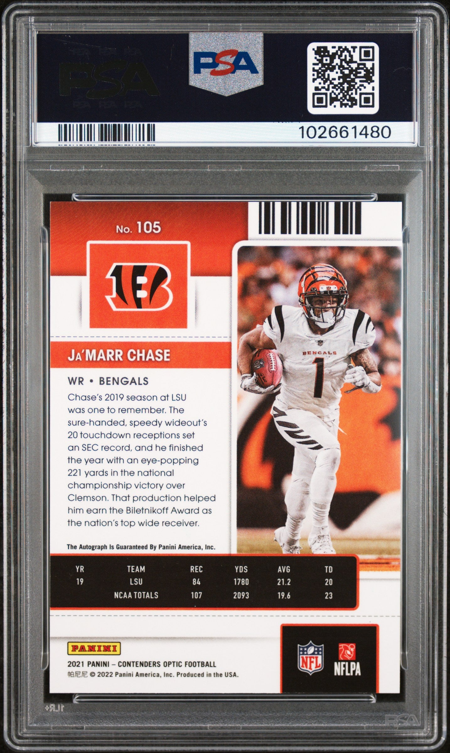 2021 Panini Contenders Optic Autograph Ja'Marr Chase #105 PSA 10