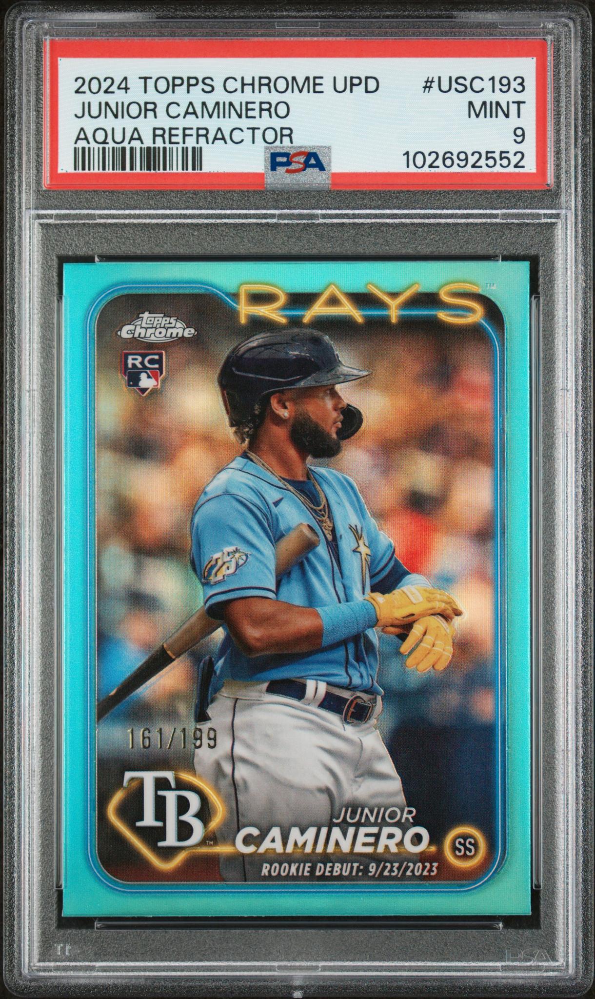 2024 Topps Chrome Update Aqua Refractor Junior Caminero #USC193 RC /199 PSA 9