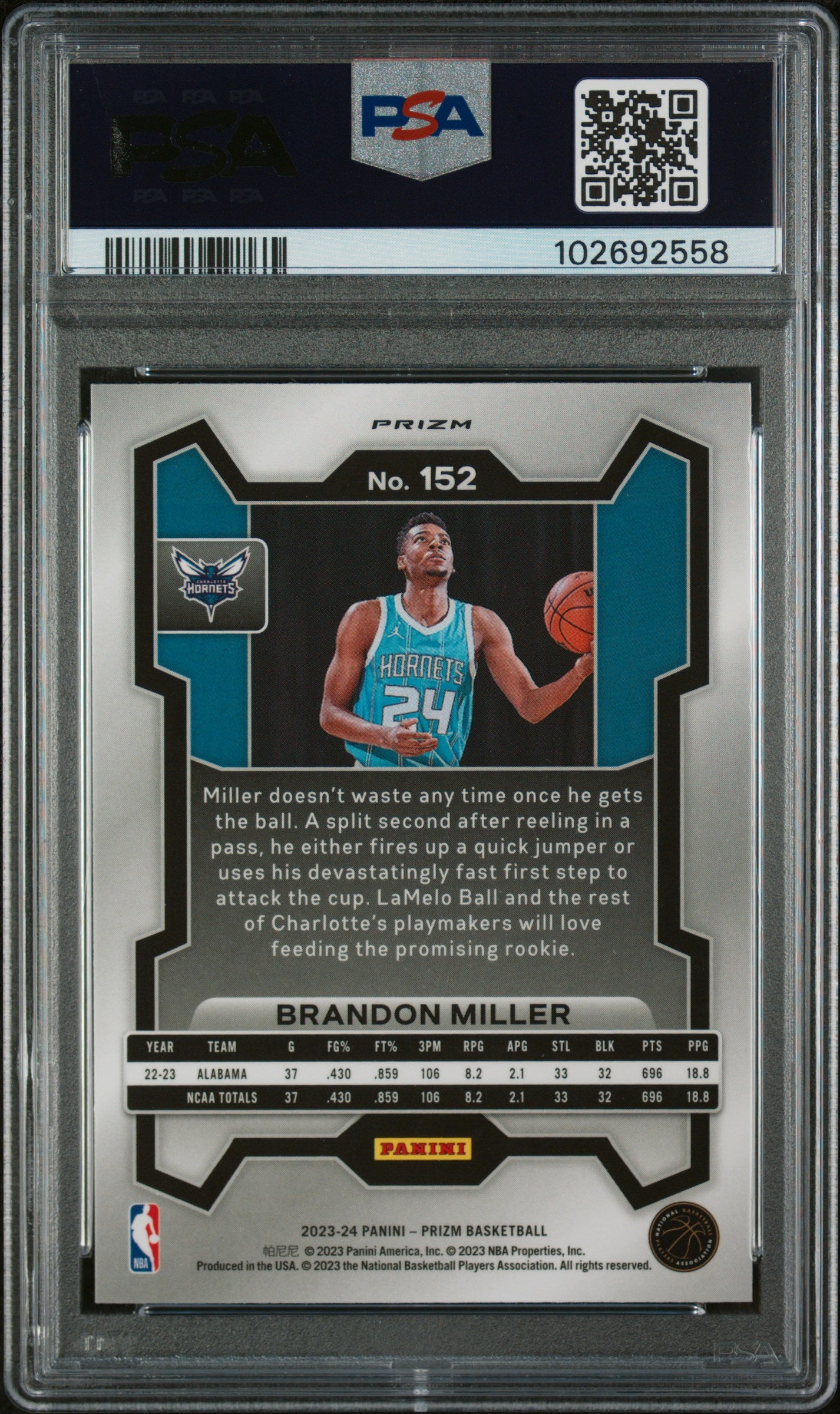 2023 Panini Prizm Pink Ice Prizm Brandon Miller #152 PSA 9